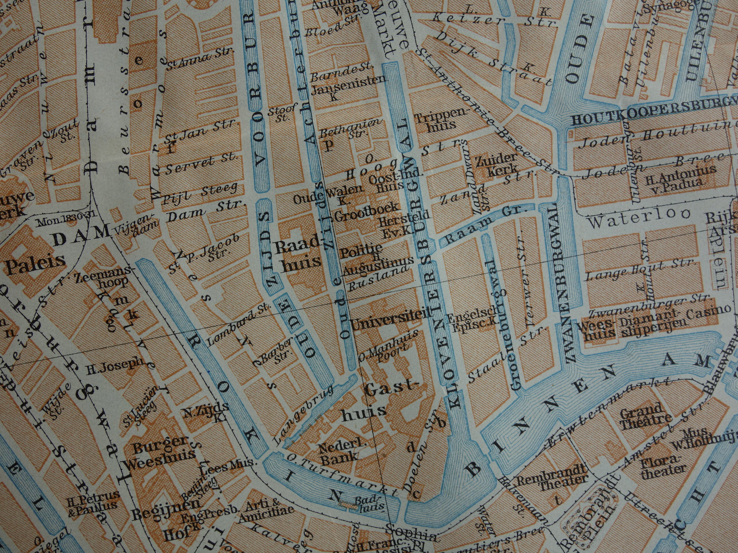 AMSTERDAM old map of Amsterdam city center from 1910 small original antique map map of the Netherlands