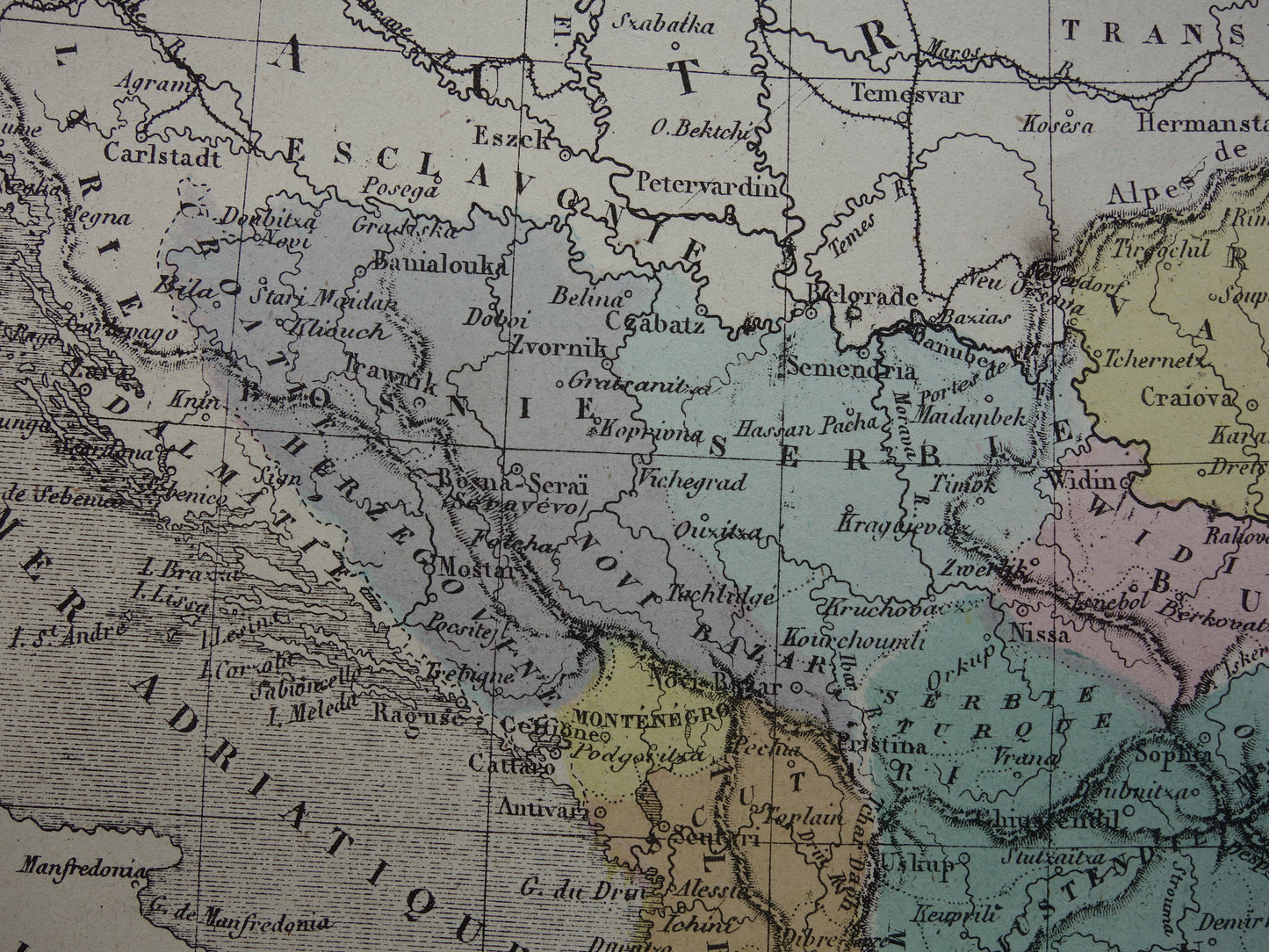 Old map of European Turkey from the year 1877 historical map Serbia Bulgaria Greece old vintage maps