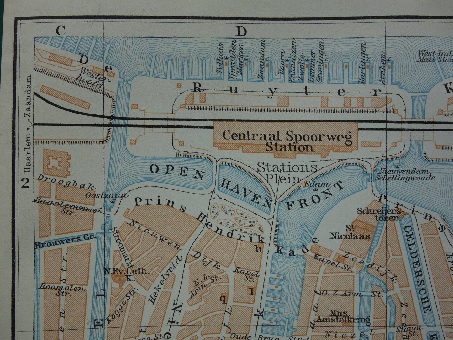 AMSTERDAM old map of Amsterdam city center from 1910 small original antique map map of the Netherlands