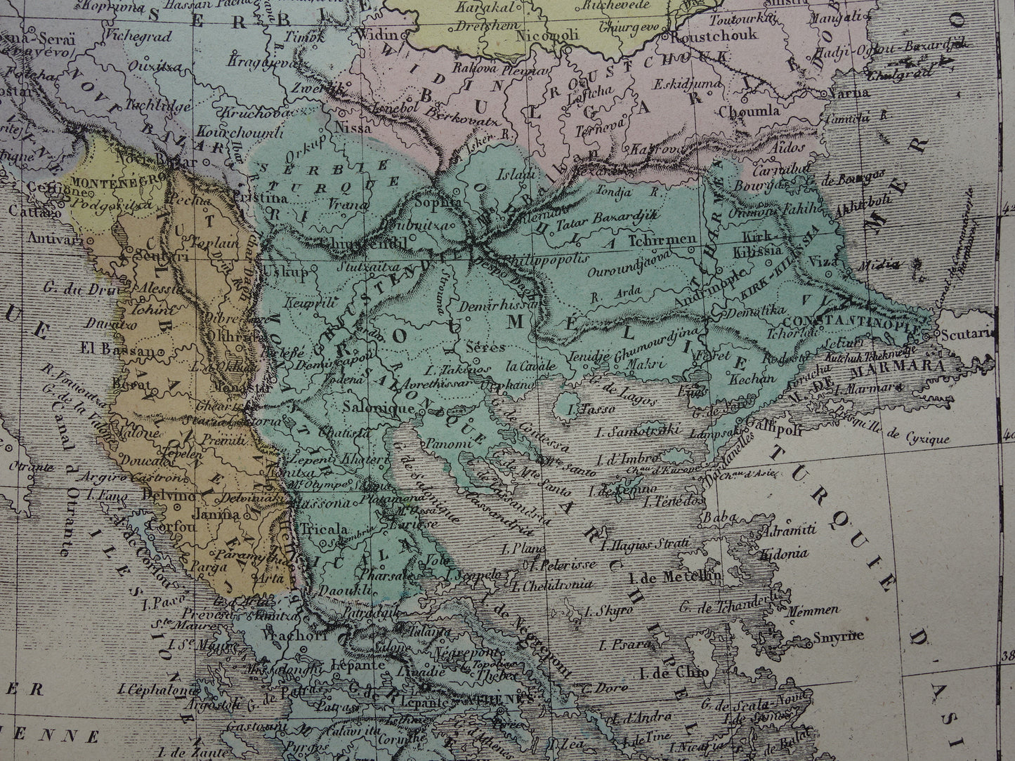 Old map of European Turkey from the year 1877 historical map Serbia Bulgaria Greece old vintage maps