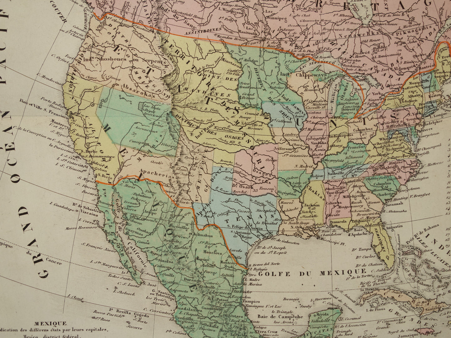 Old map of North America from 1859 Original antique French map