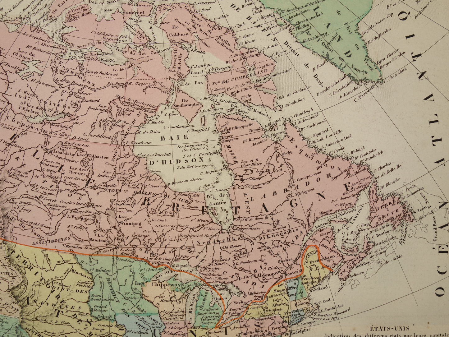 Old map of North America from 1859 Original antique French map