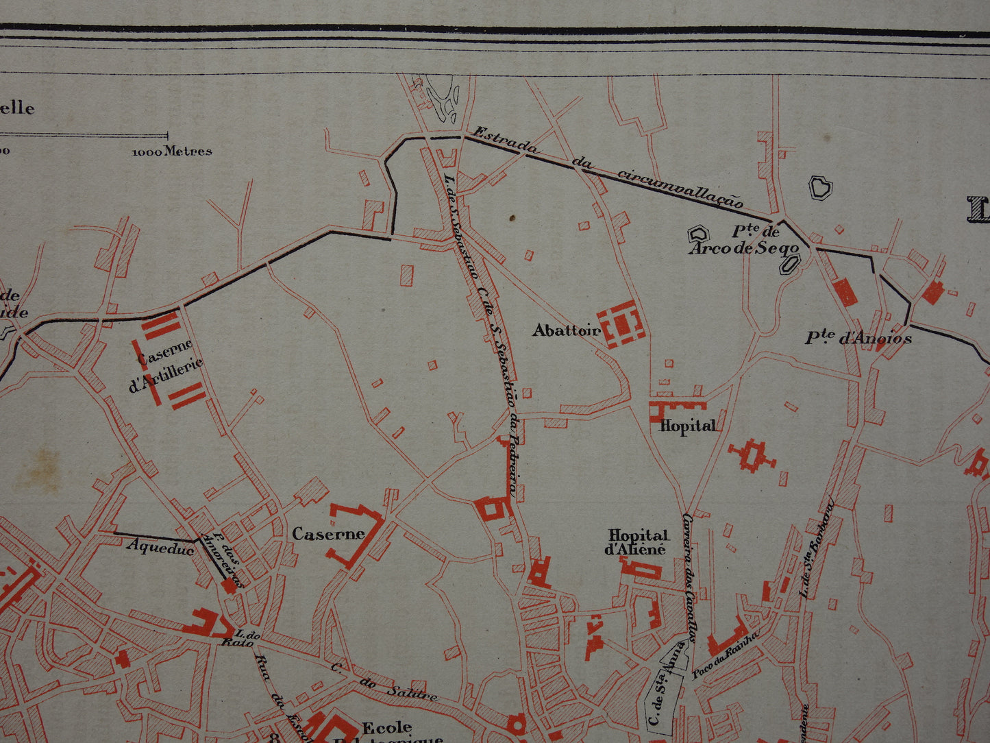 LISSABON antieke plattegrond uit 1877 Originele Franse oude kaart