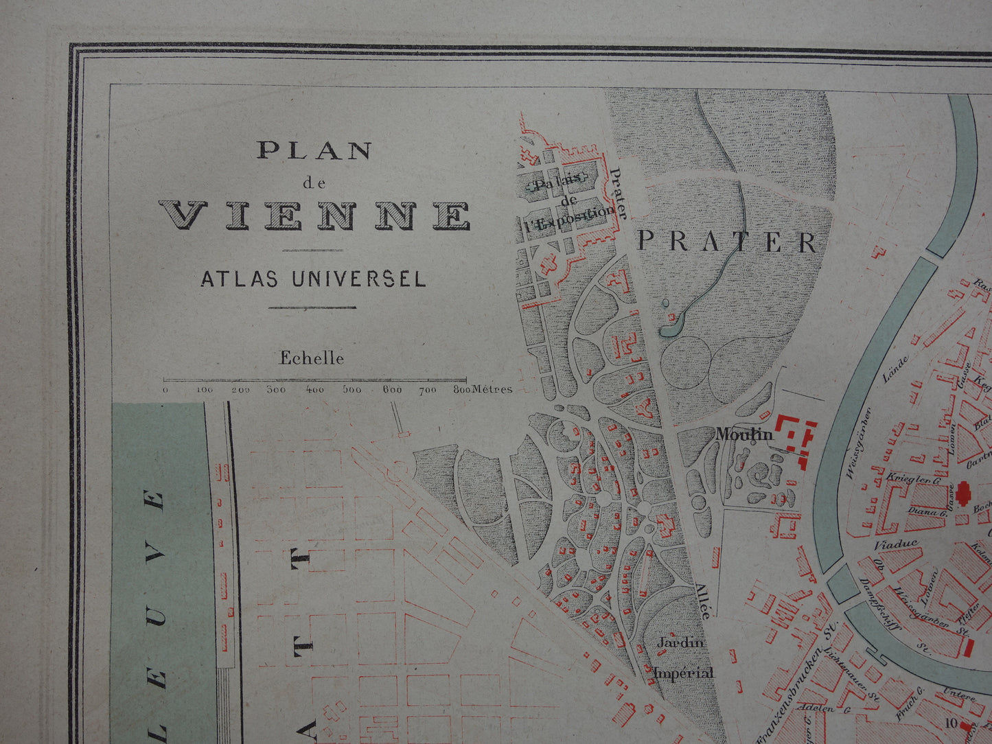 WENEN antieke plattegrond uit 1877 Originele grote Franse oude kaart Wenen Oostenrijk