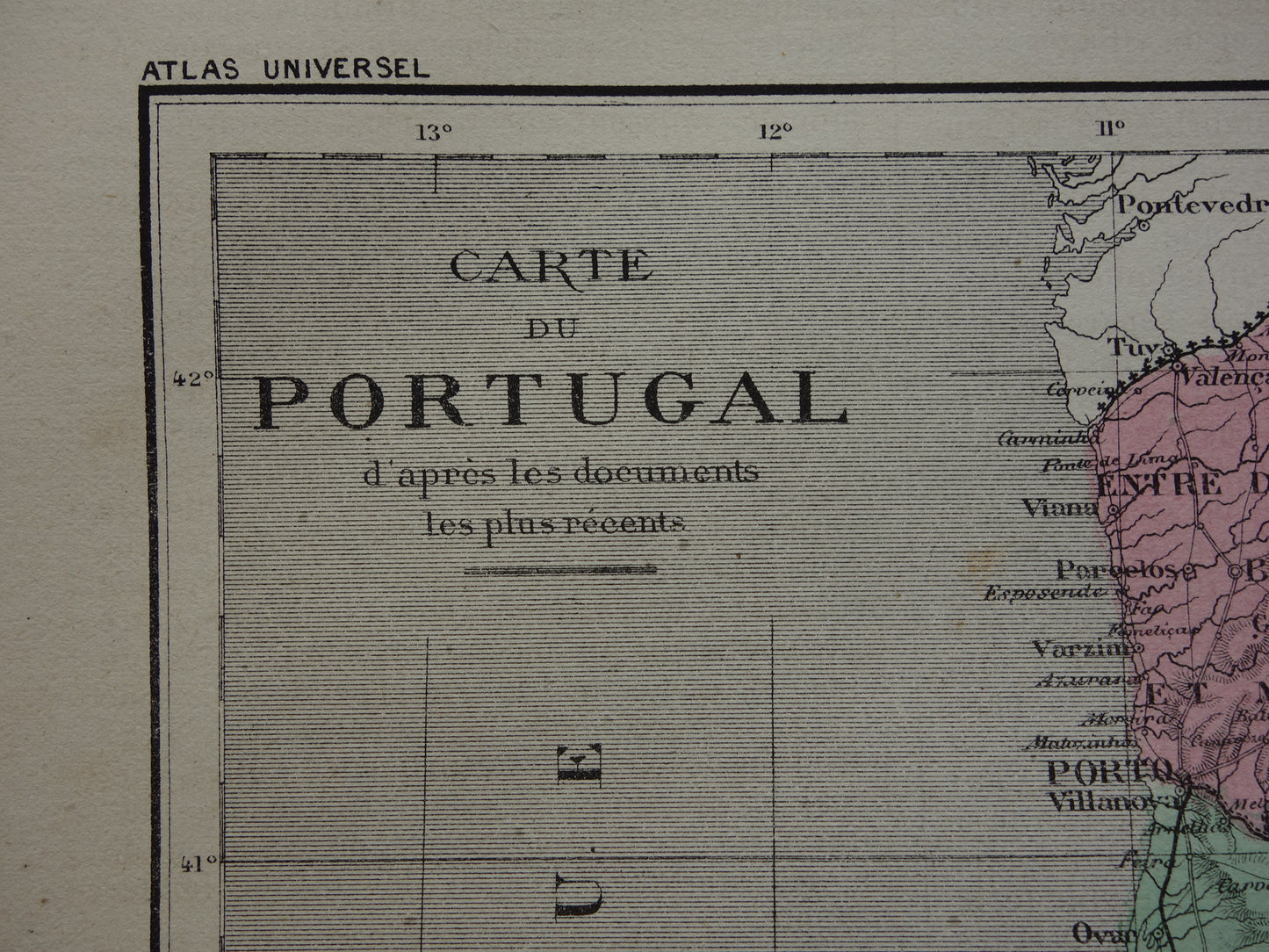 PORTUGAL oude kaart van Portugal 1877 originele antieke Franse landkaart