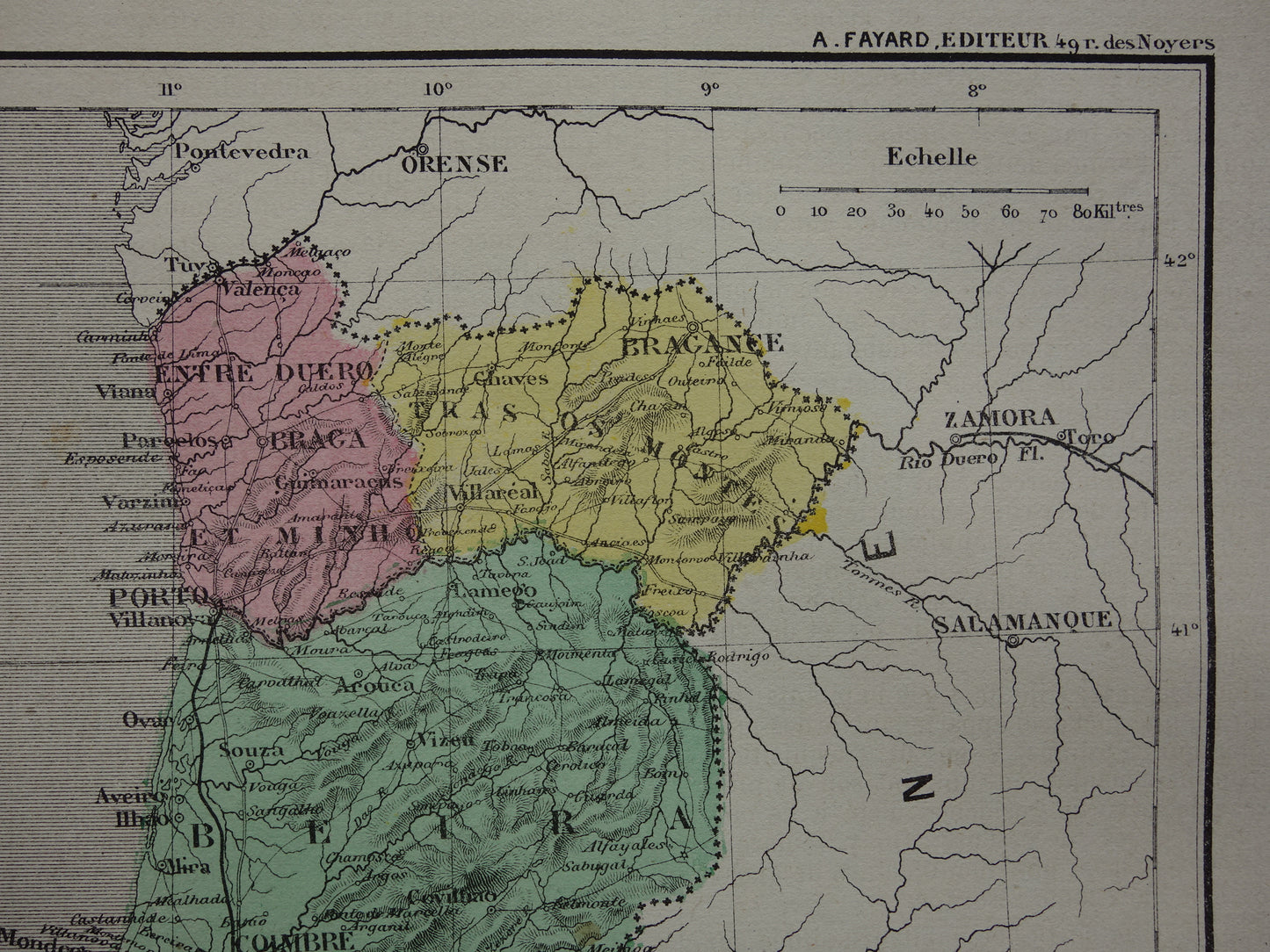PORTUGAL oude kaart van Portugal 1877 originele antieke Franse landkaart