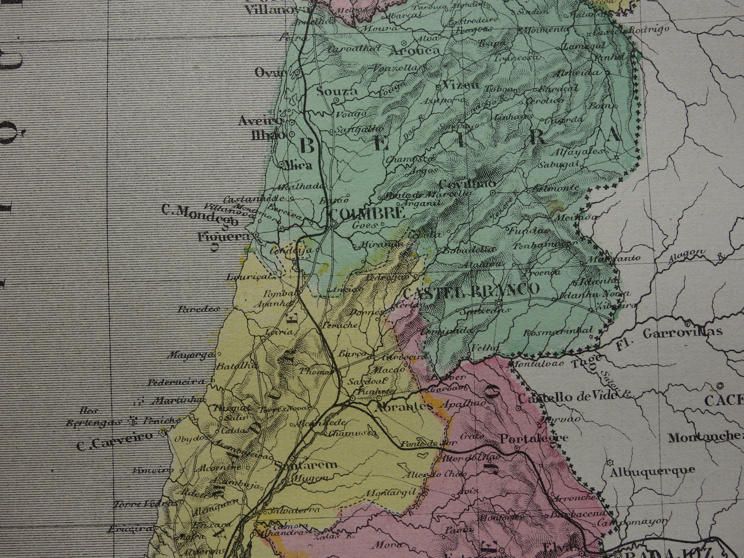 PORTUGAL oude kaart van Portugal 1877 originele antieke Franse landkaart
