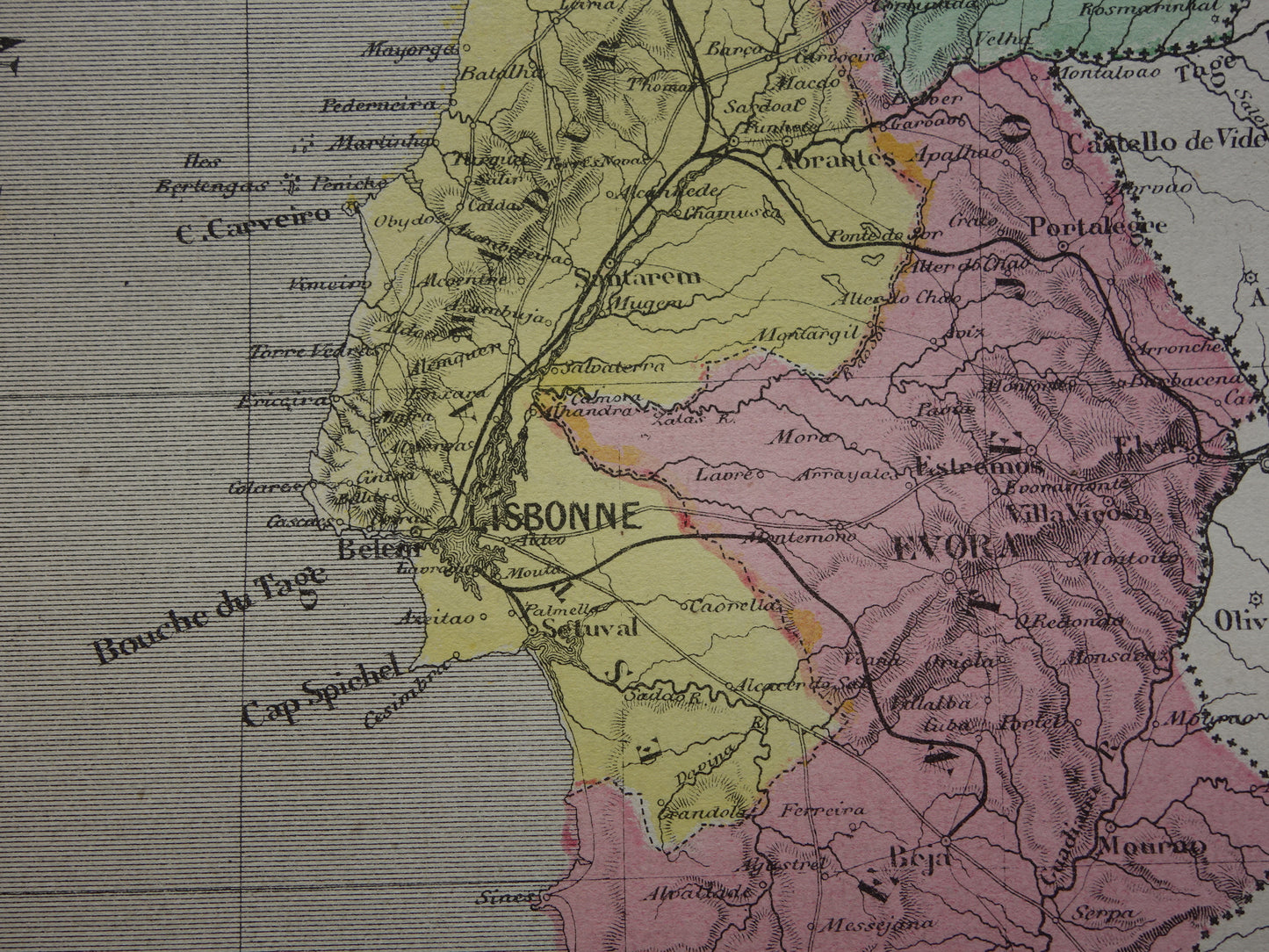 PORTUGAL oude kaart van Portugal 1877 originele antieke Franse landkaart