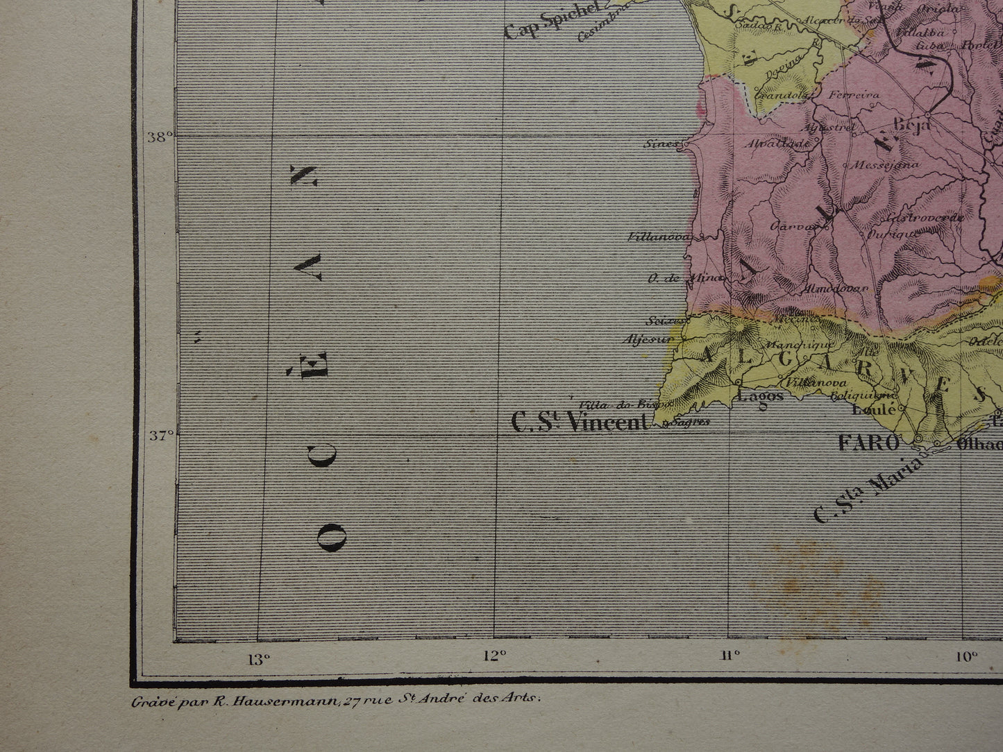 PORTUGAL oude kaart van Portugal 1877 originele antieke Franse landkaart