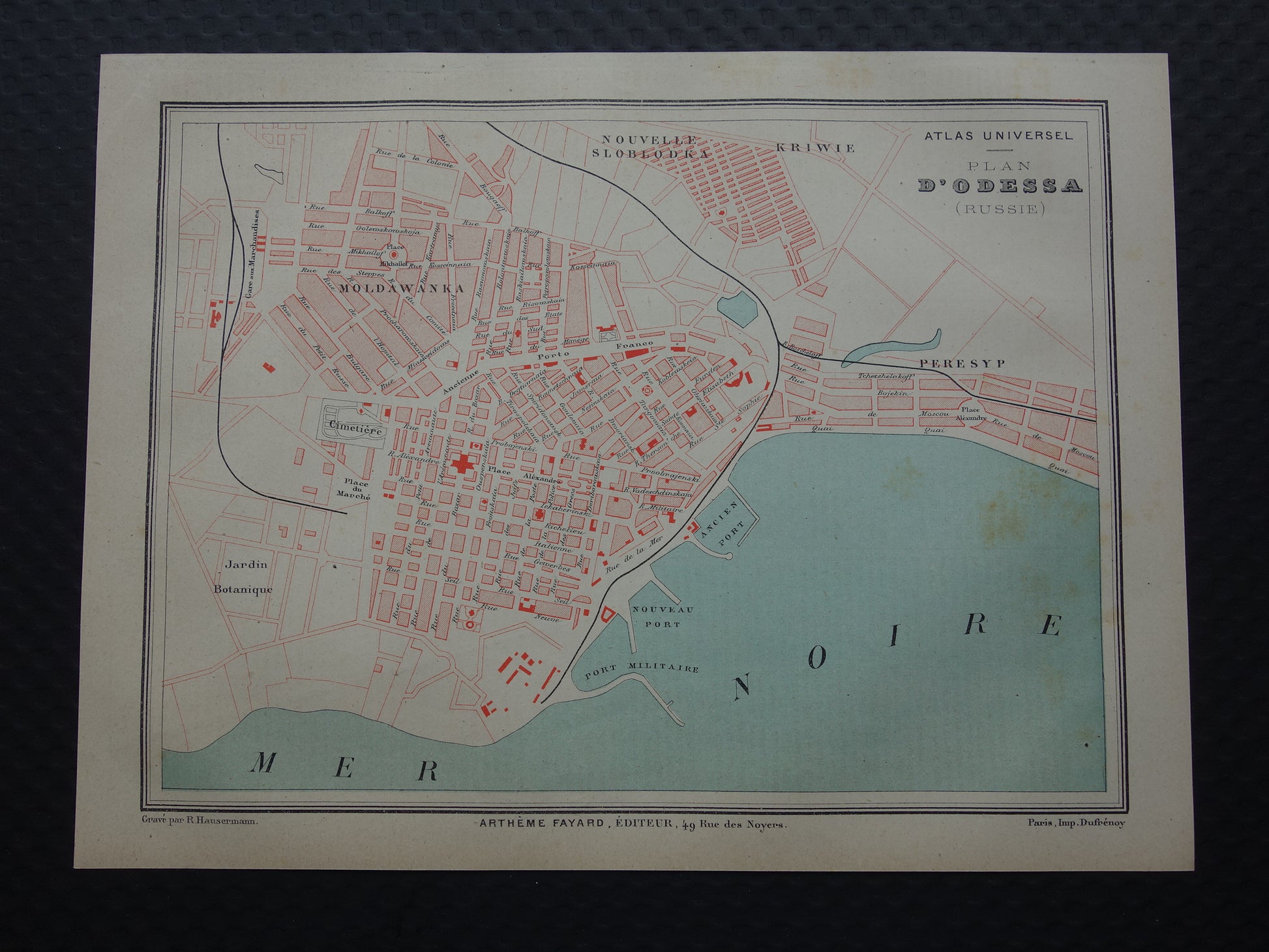 ODESSA antieke plattegrond uit 1877 Originele Franse oude kaart Odessa Oekraïne