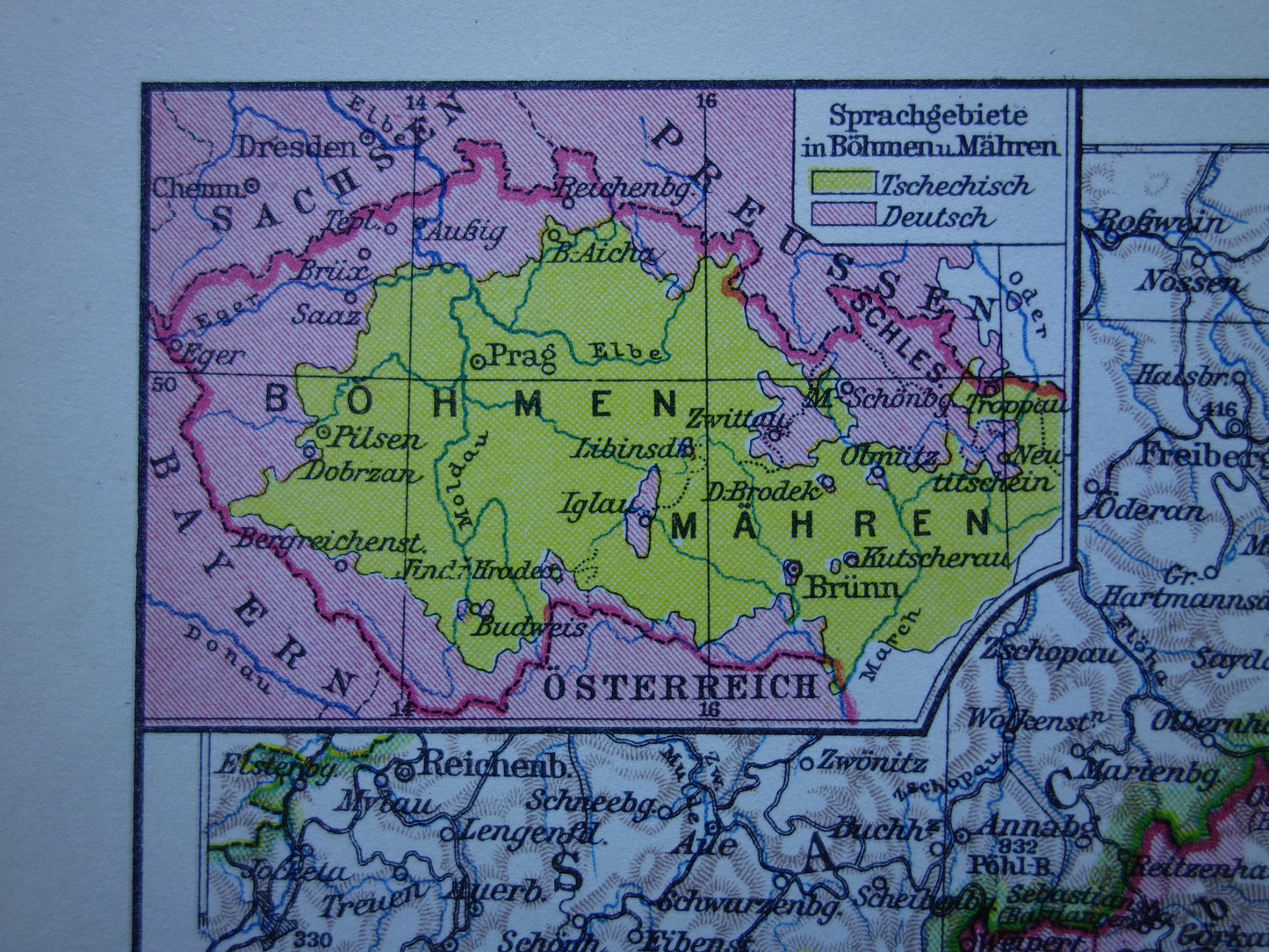 CZECH REPUBLIC old map of Czech Republic original vintage of Bohemia and Moravia in 1928