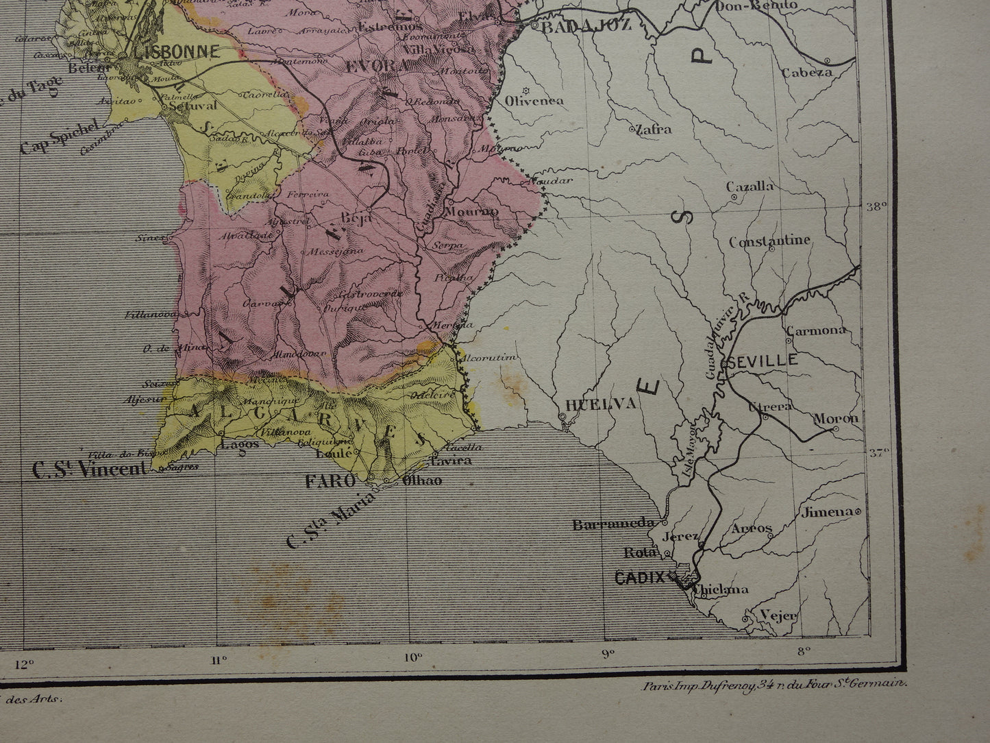 PORTUGAL oude kaart van Portugal 1877 originele antieke Franse landkaart