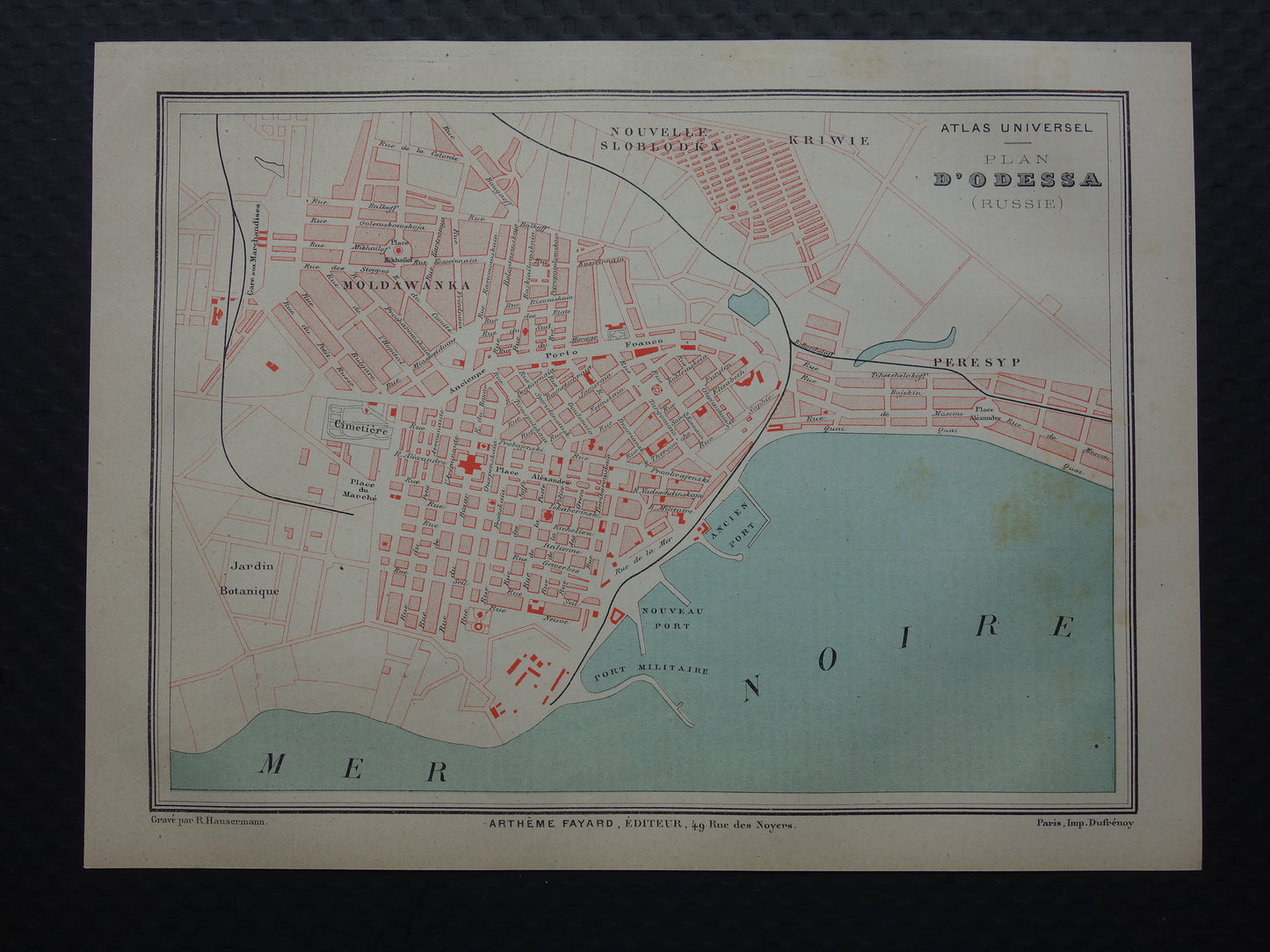 ODESSA antieke plattegrond uit 1877 Originele Franse oude kaart Odessa Oekraïne