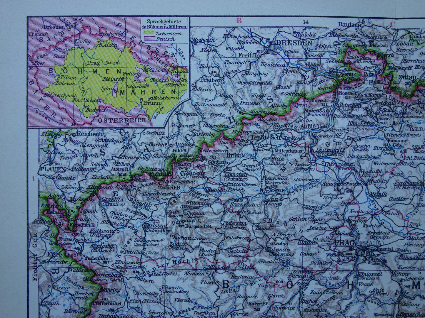 CZECH REPUBLIC old map of Czech Republic original vintage of Bohemia and Moravia in 1928