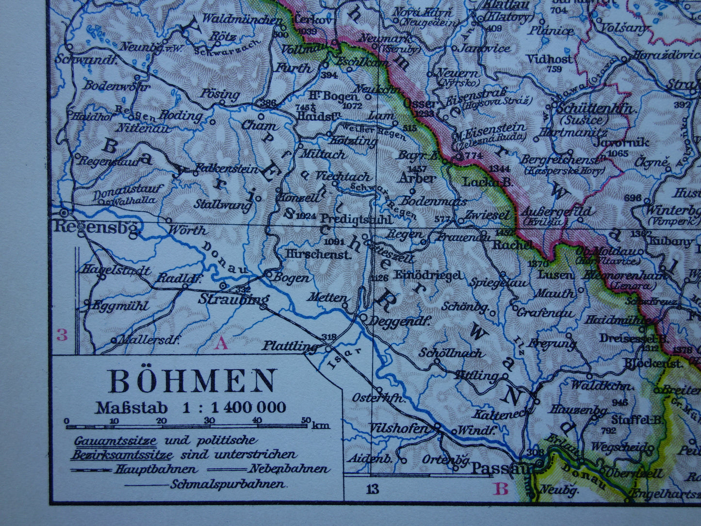 CZECH REPUBLIC old map of Czech Republic original vintage of Bohemia and Moravia in 1928