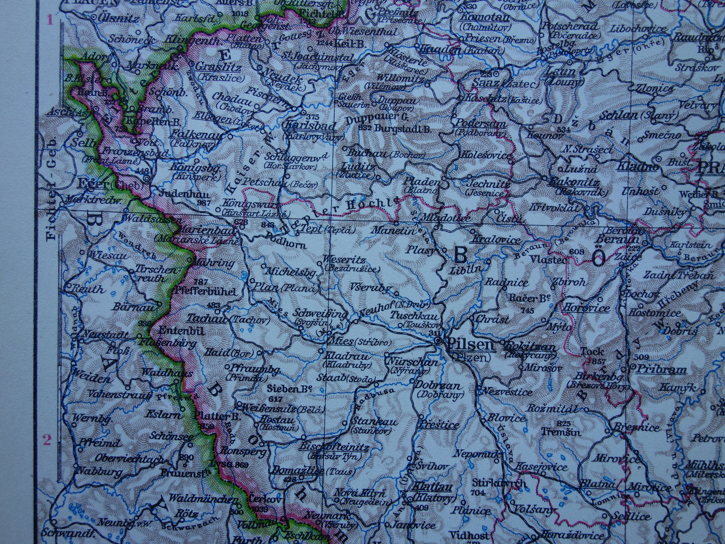 CZECH REPUBLIC old map of Czech Republic original vintage of Bohemia and Moravia in 1928