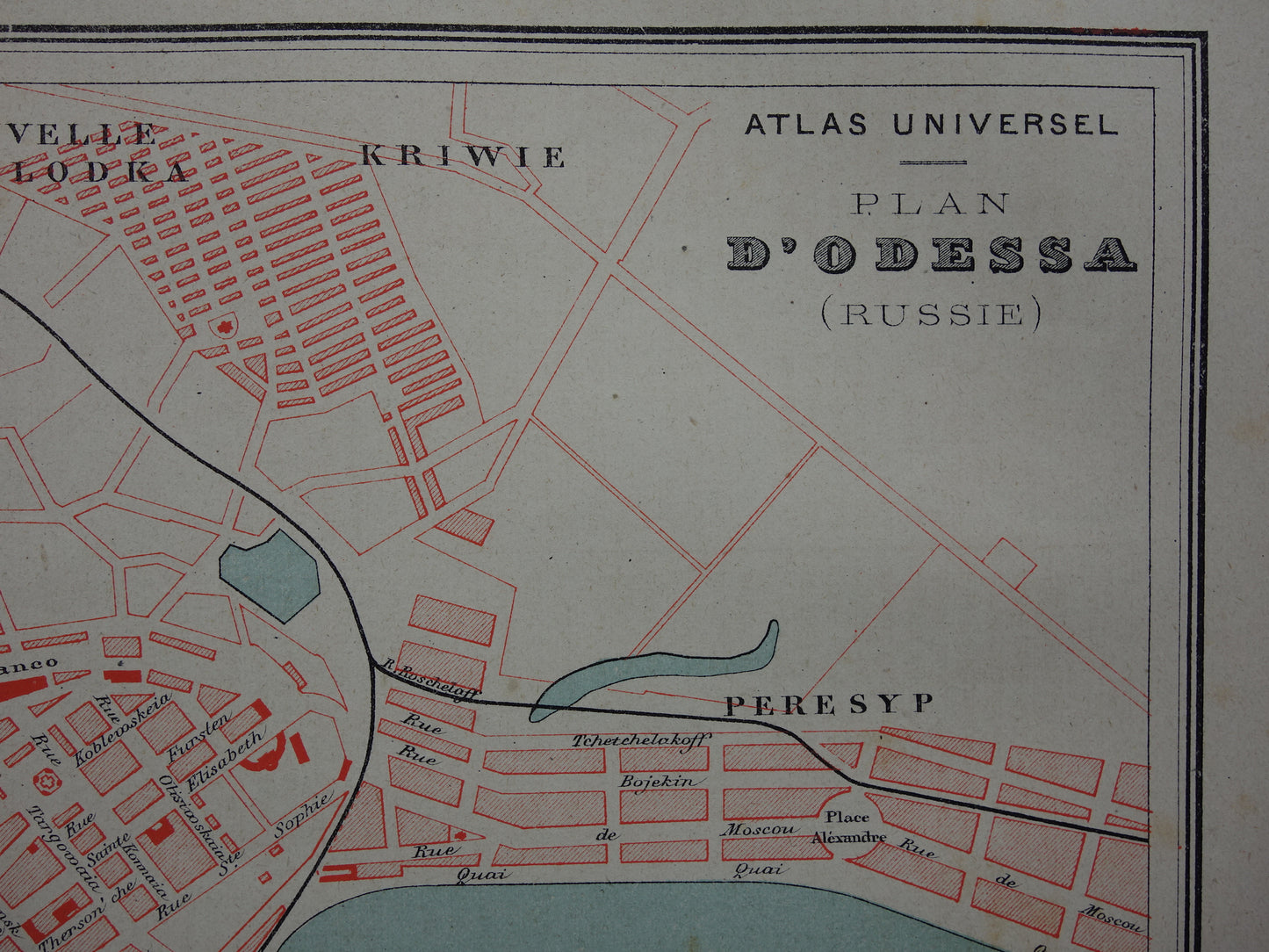 ODESSA antieke plattegrond uit 1877 Originele Franse oude kaart Odessa Oekraïne