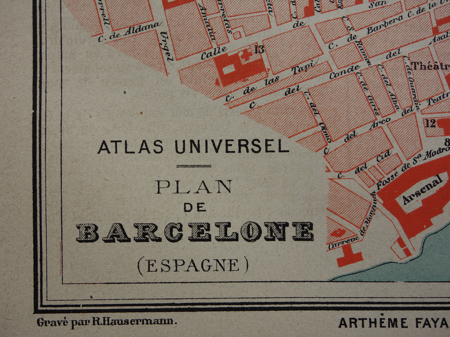 BARCELONA old map of Barcelona Spain from 1877 original antique map vintage maps