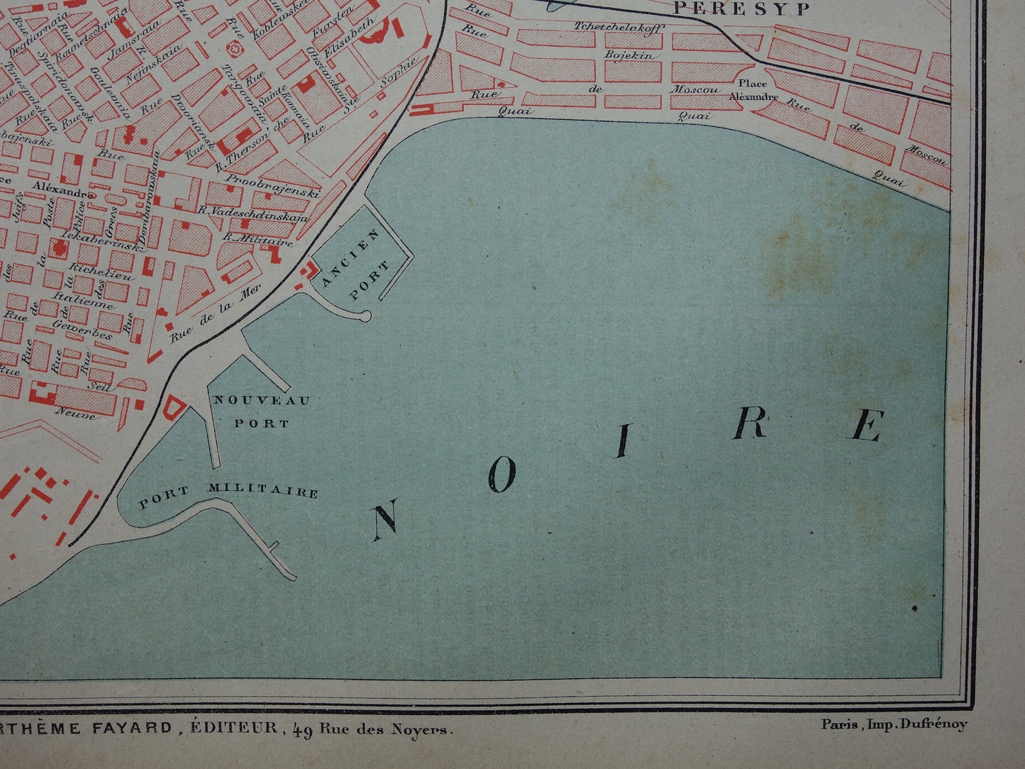 ODESSA antieke plattegrond uit 1877 Originele Franse oude kaart Odessa Oekraïne