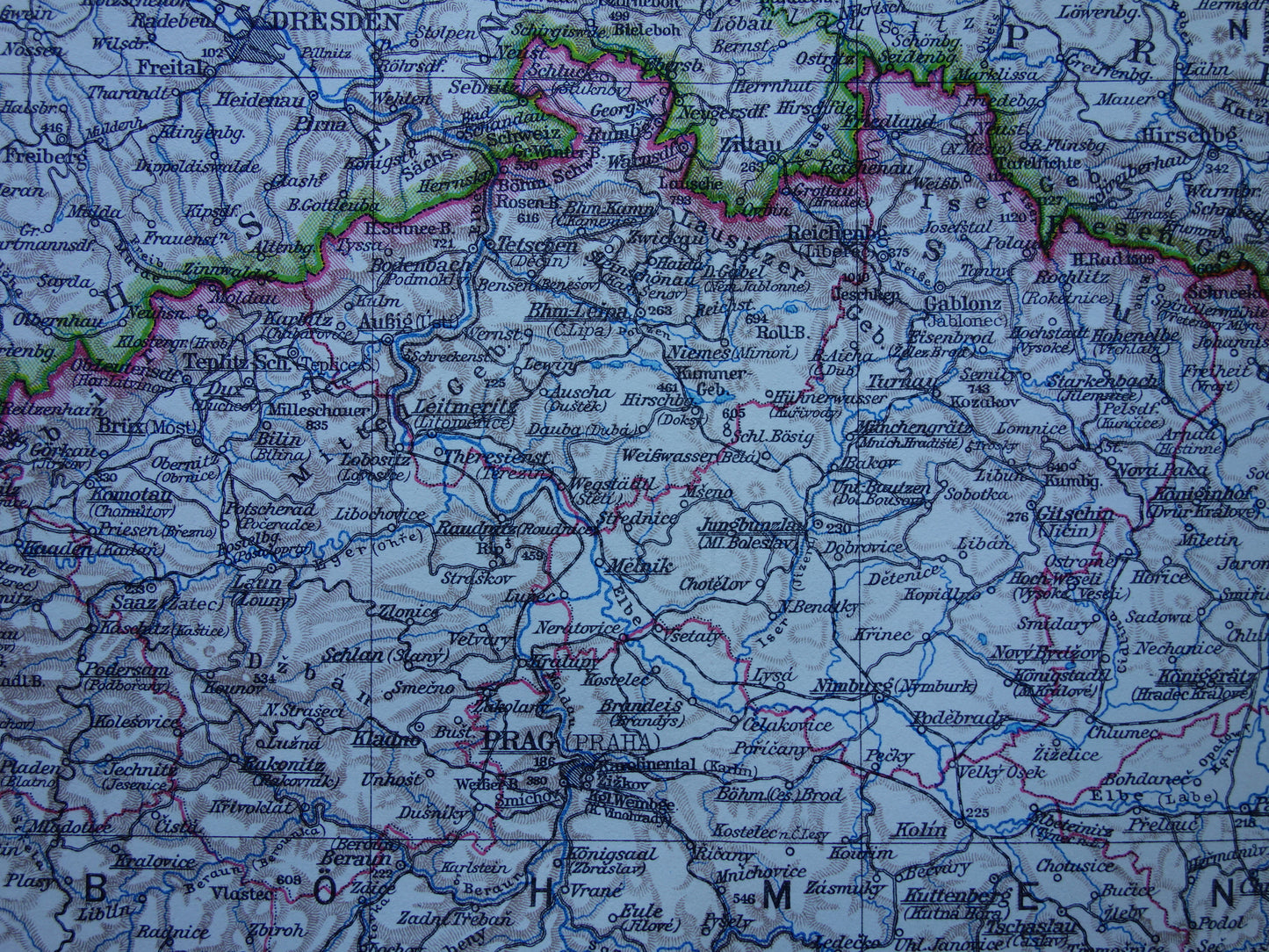 CZECH REPUBLIC old map of Czech Republic original vintage of Bohemia and Moravia in 1928