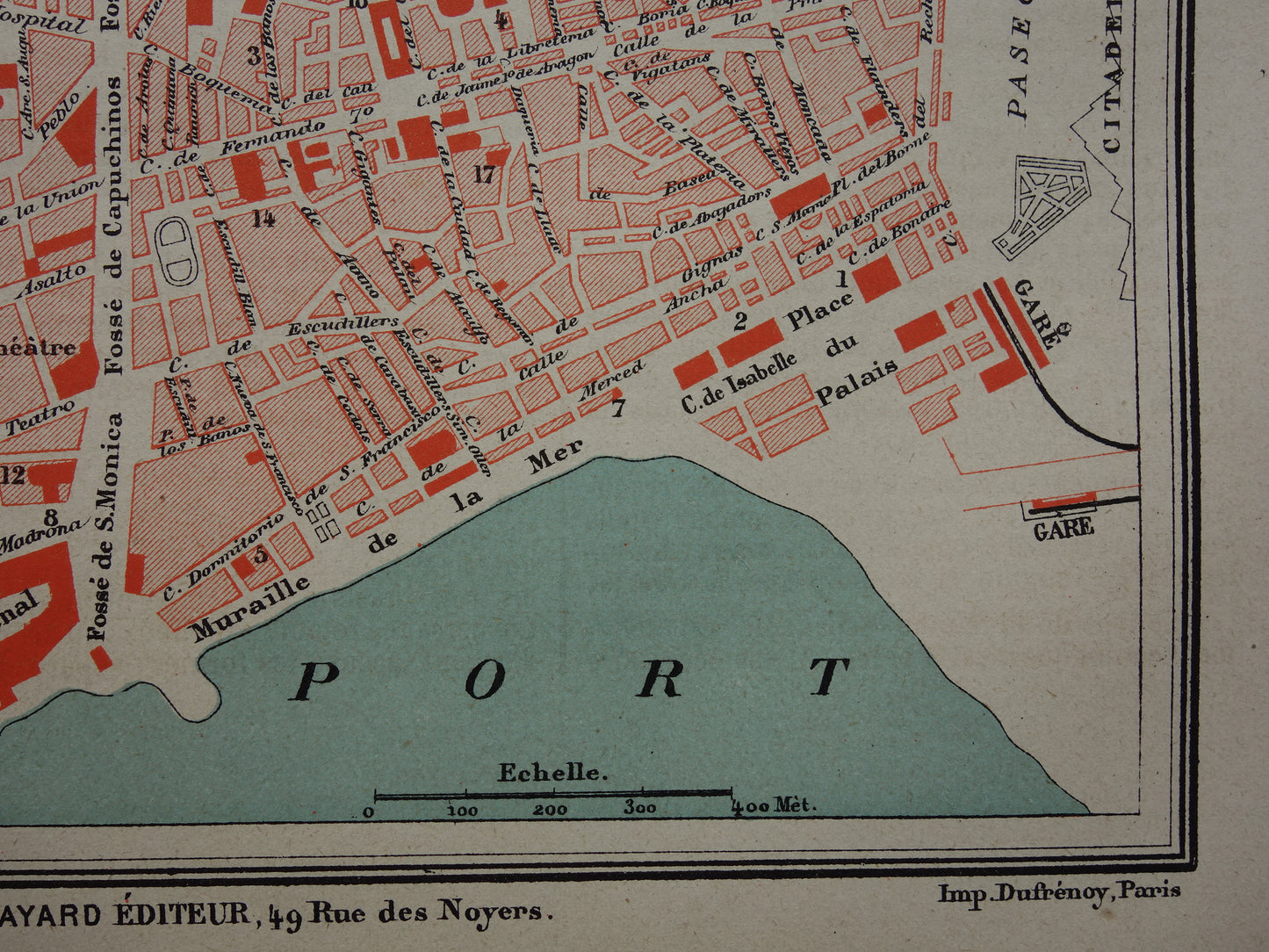 BARCELONA old map of Barcelona Spain from 1877 original antique map vintage maps