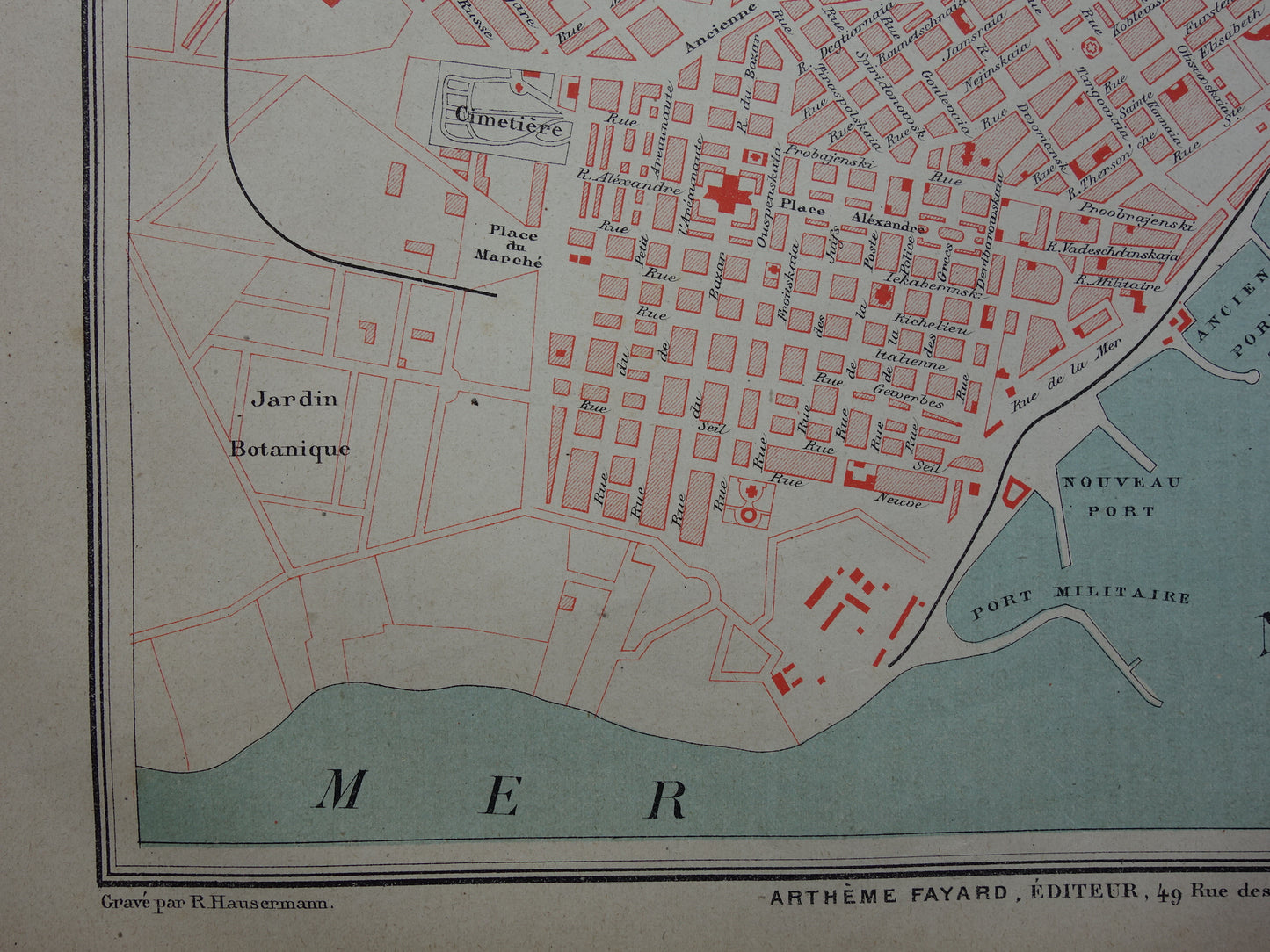 ODESSA antieke plattegrond uit 1877 Originele Franse oude kaart Odessa Oekraïne