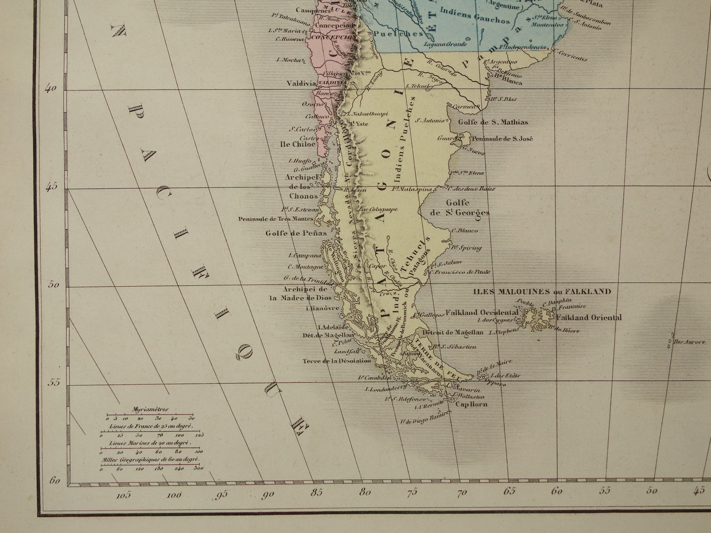 Old map of South America from 1859 Original antique French map