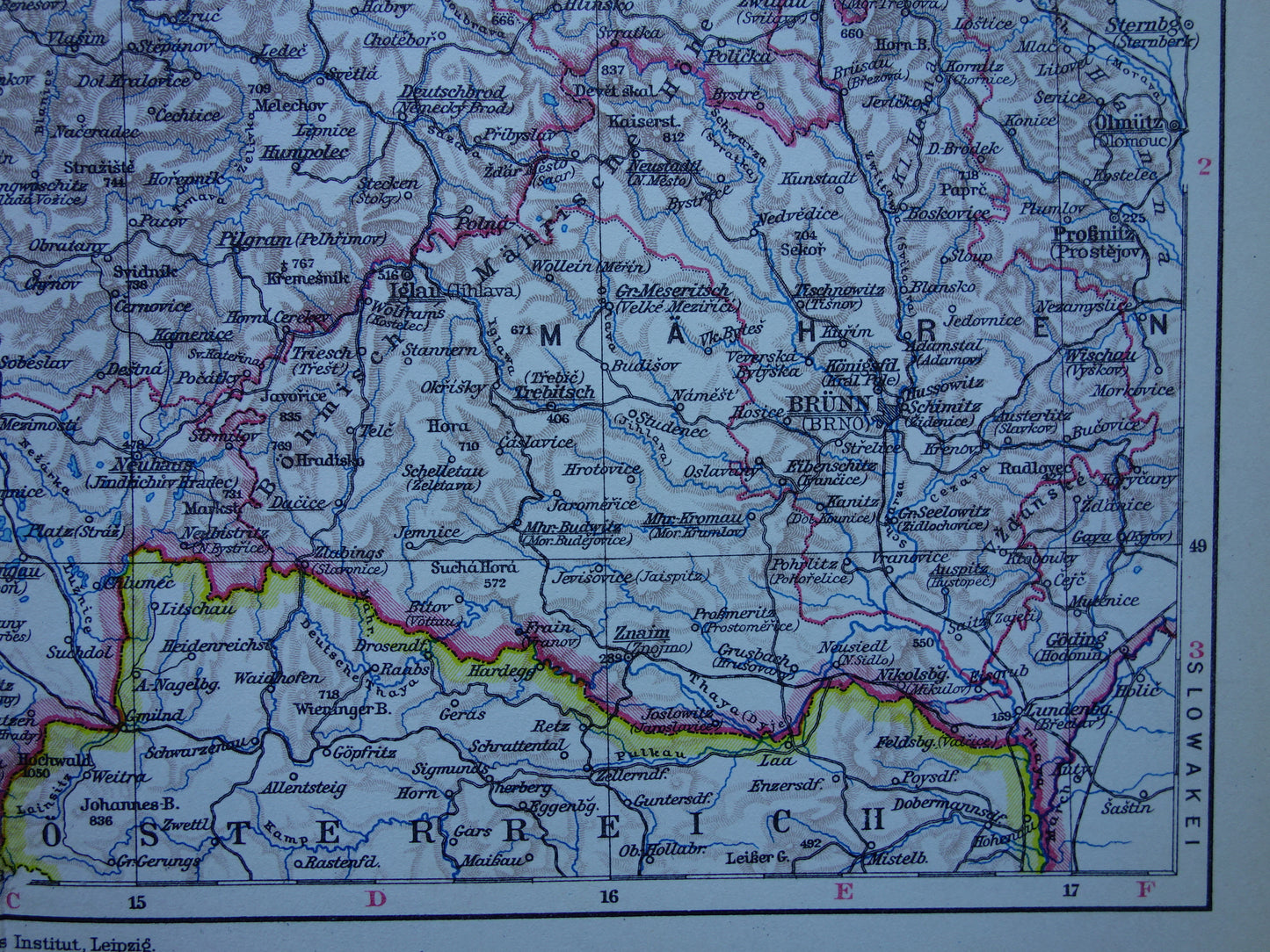 CZECH REPUBLIC old map of Czech Republic original vintage of Bohemia and Moravia in 1928