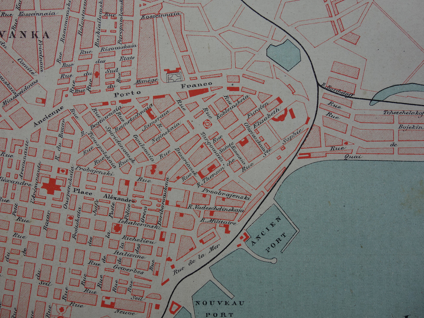 ODESSA antieke plattegrond uit 1877 Originele Franse oude kaart Odessa Oekraïne