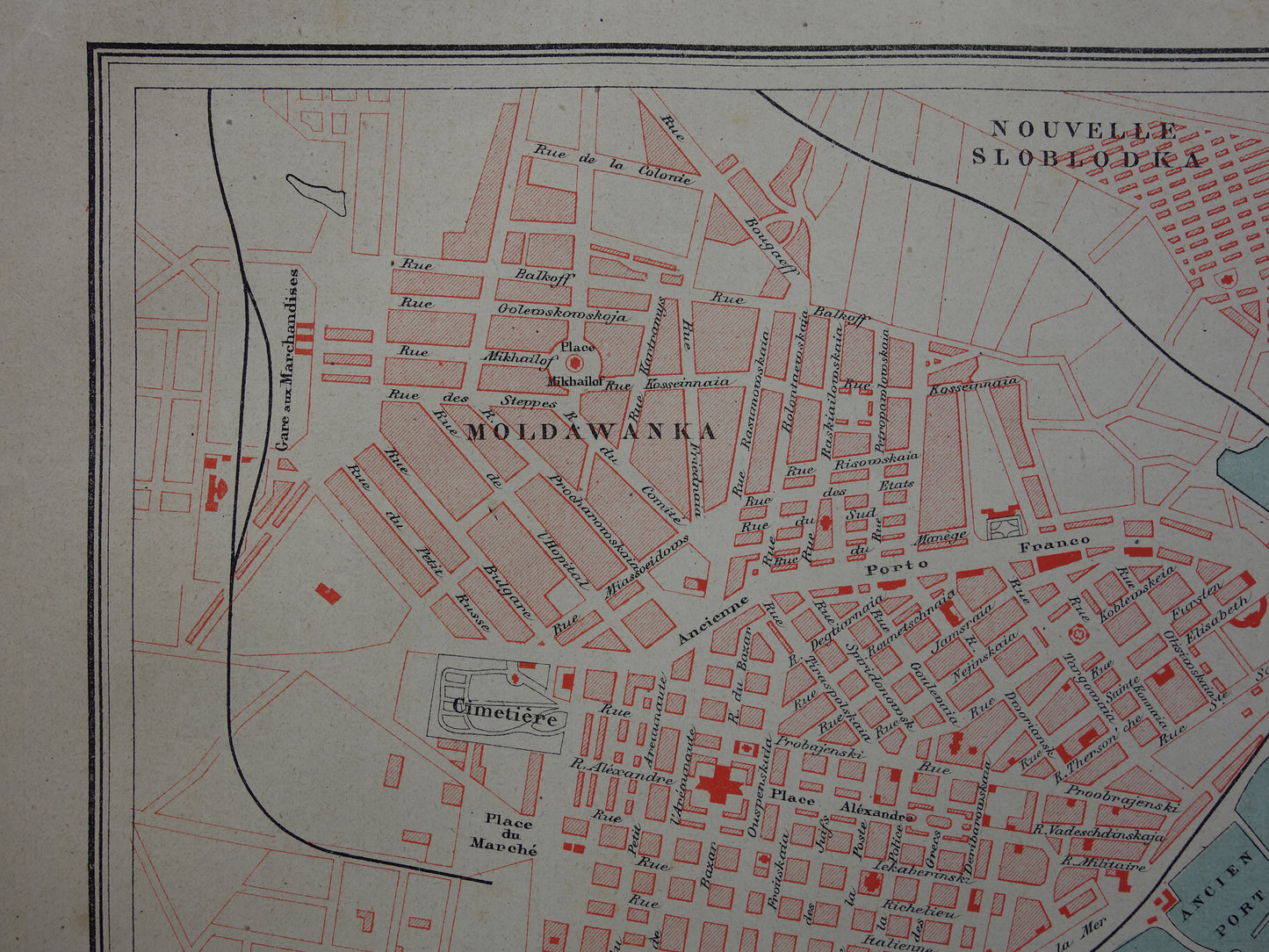 ODESSA antieke plattegrond uit 1877 Originele Franse oude kaart Odessa Oekraïne