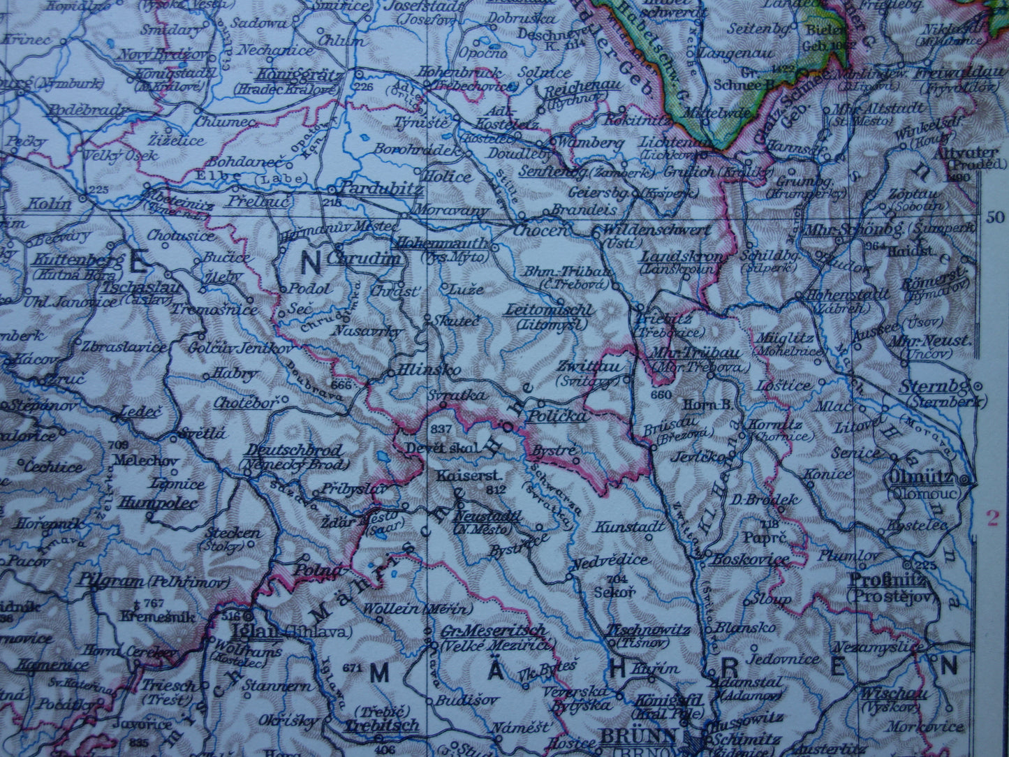 CZECH REPUBLIC old map of Czech Republic original vintage of Bohemia and Moravia in 1928