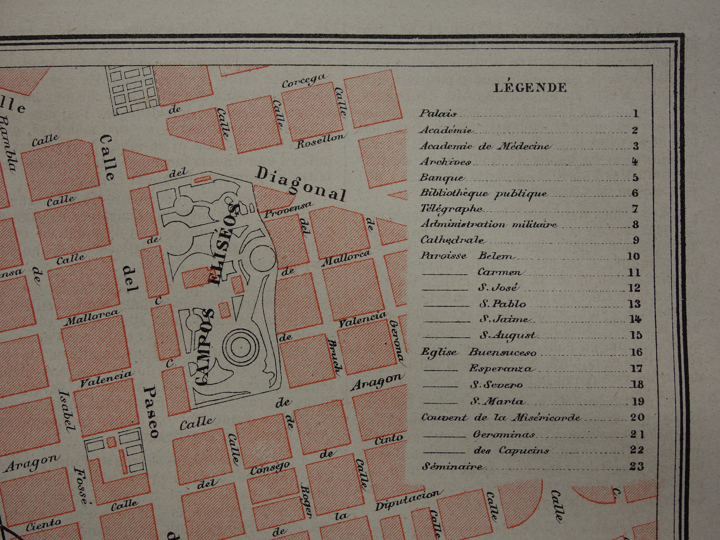 BARCELONA old map of Barcelona Spain from 1877 original antique map vintage maps