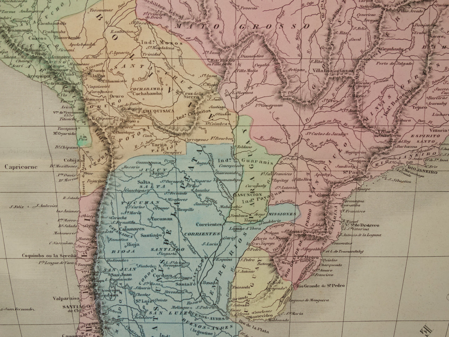 Old map of South America from 1859 Original antique French map