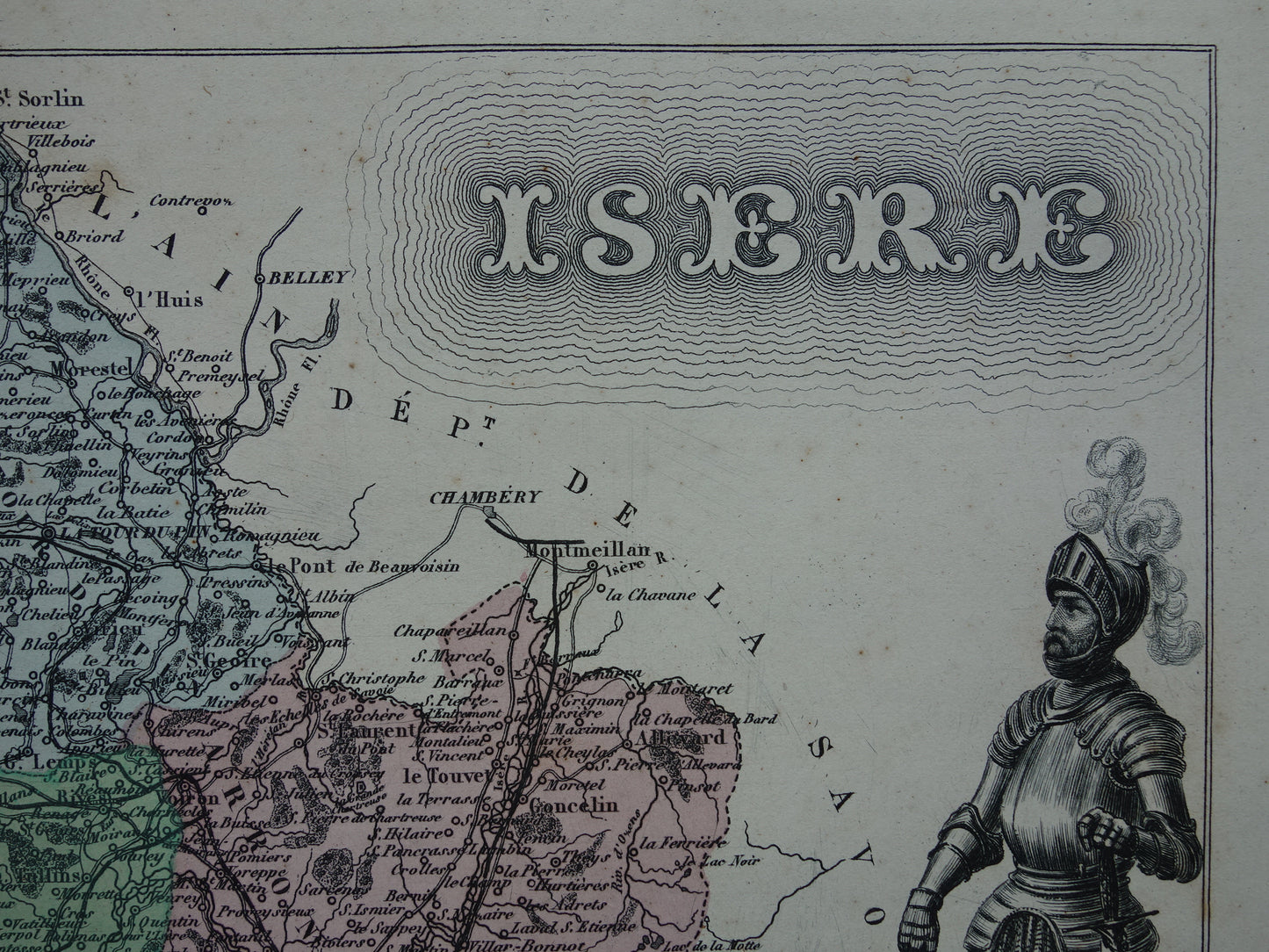 Isère France Old map from 1870 original antique hand-colored map Isère department Grenoble