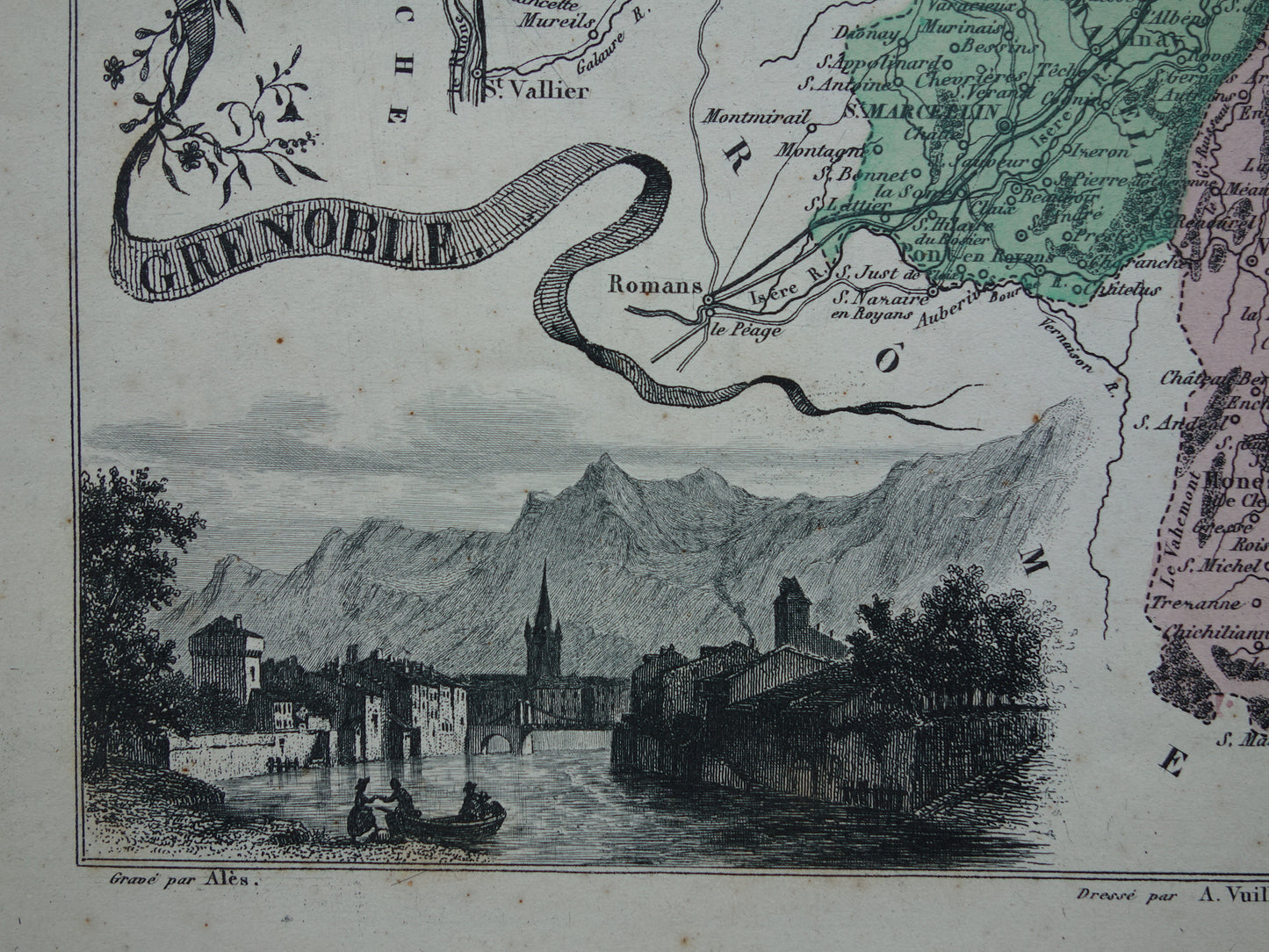 Isère France Old map from 1870 original antique hand-colored map Isère department Grenoble