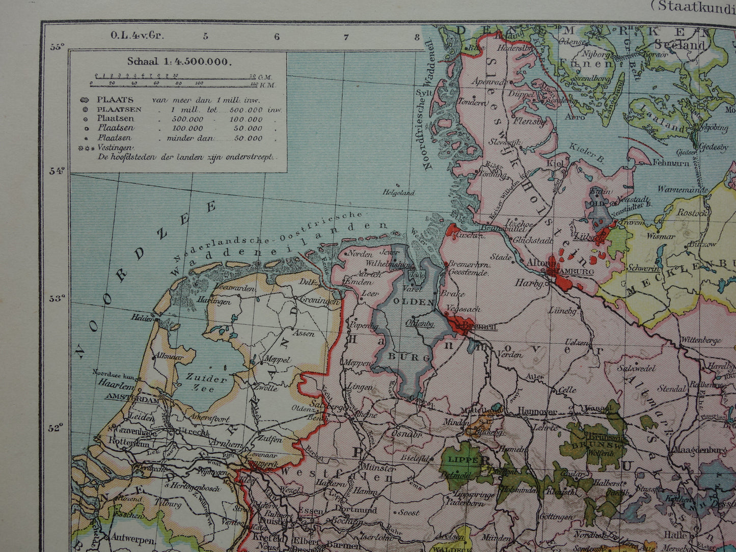 GERMANY Old Dutch map of the German Empire from 1907 original antique map with mining inset map