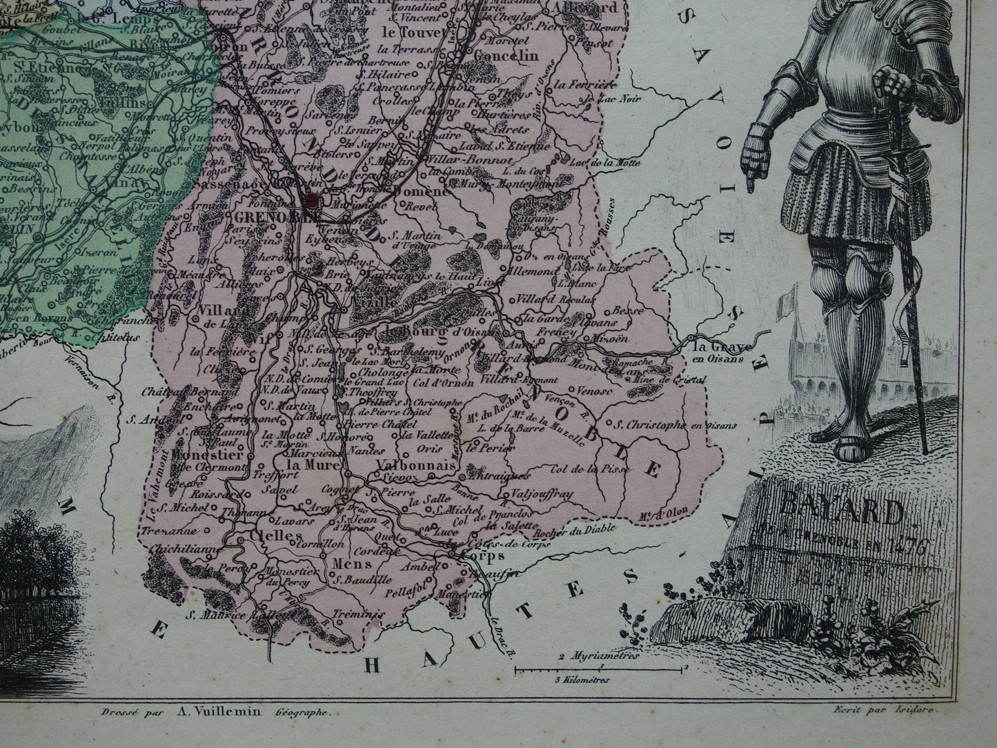 Isère France Old map from 1870 original antique hand-colored map Isère department Grenoble