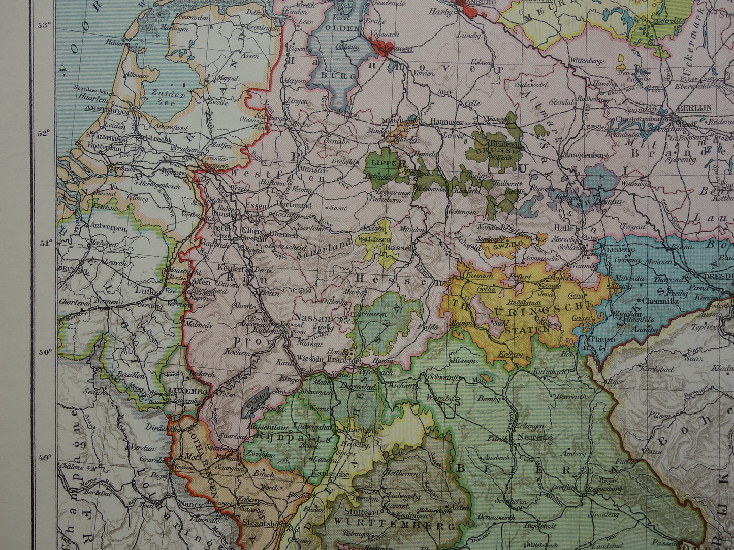 GERMANY Old Dutch map of the German Empire from 1907 original antique map with mining inset map