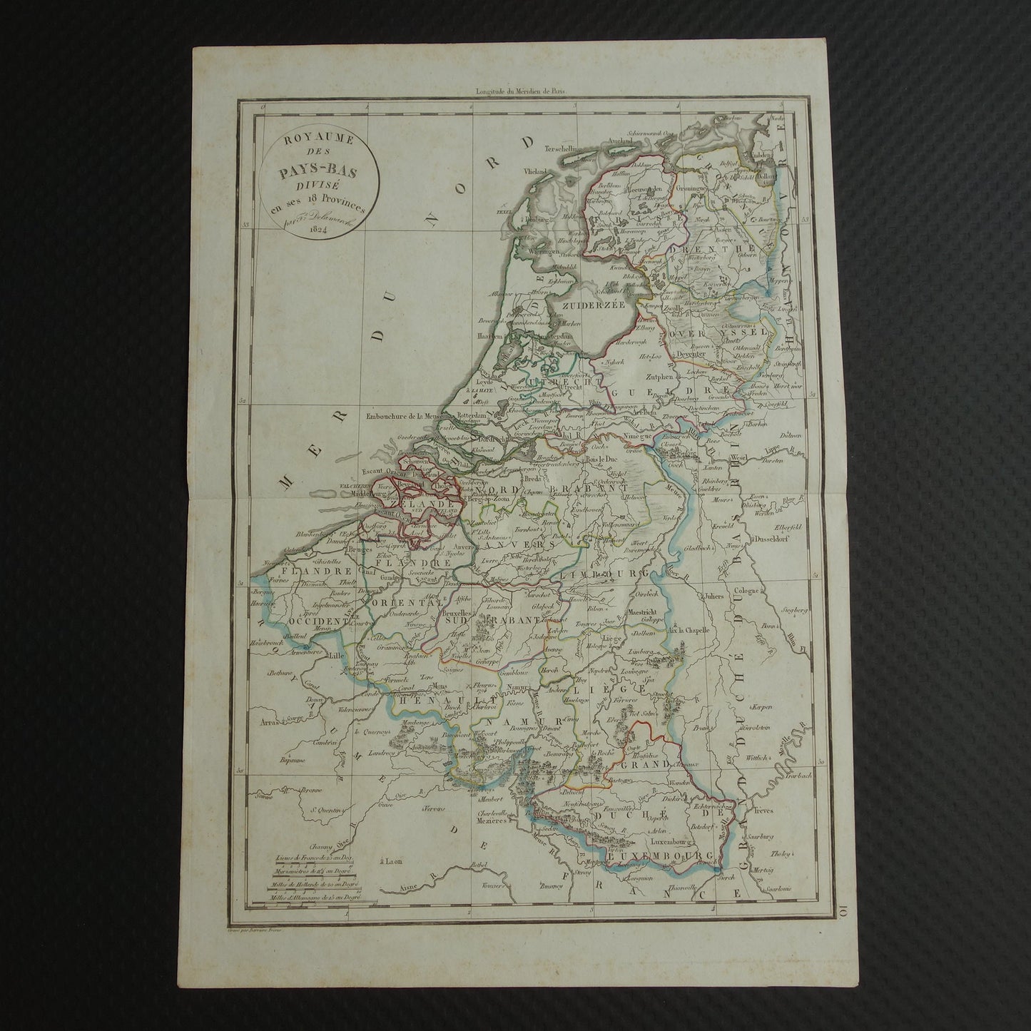 NEDERLAND 200+ jaar oude kaart van Nederland en België in het jaar 1824 Originele antieke landkaart