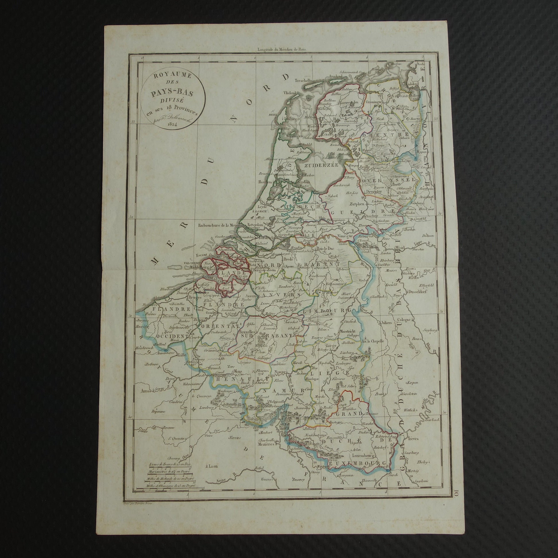 NEDERLAND 200+ jaar oude kaart van Nederland en België in het jaar 1824 Originele antieke landkaart