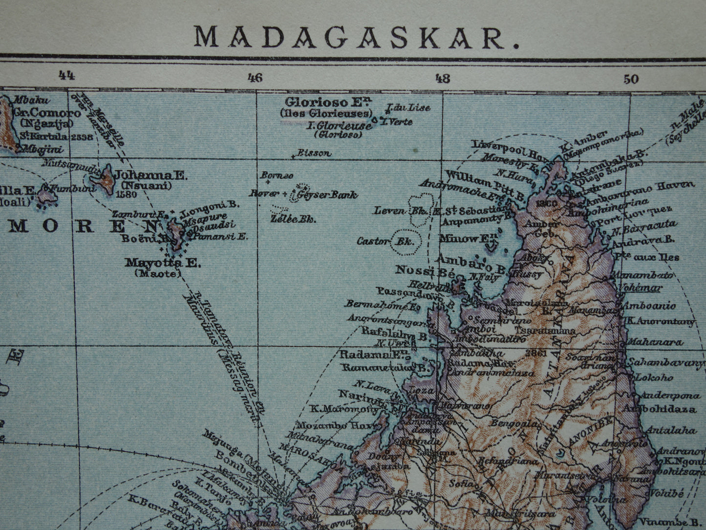 Oude kaart van Madagaskar uit 1919 originele antieke Nederlandse landkaart - kleine vintage kaarten