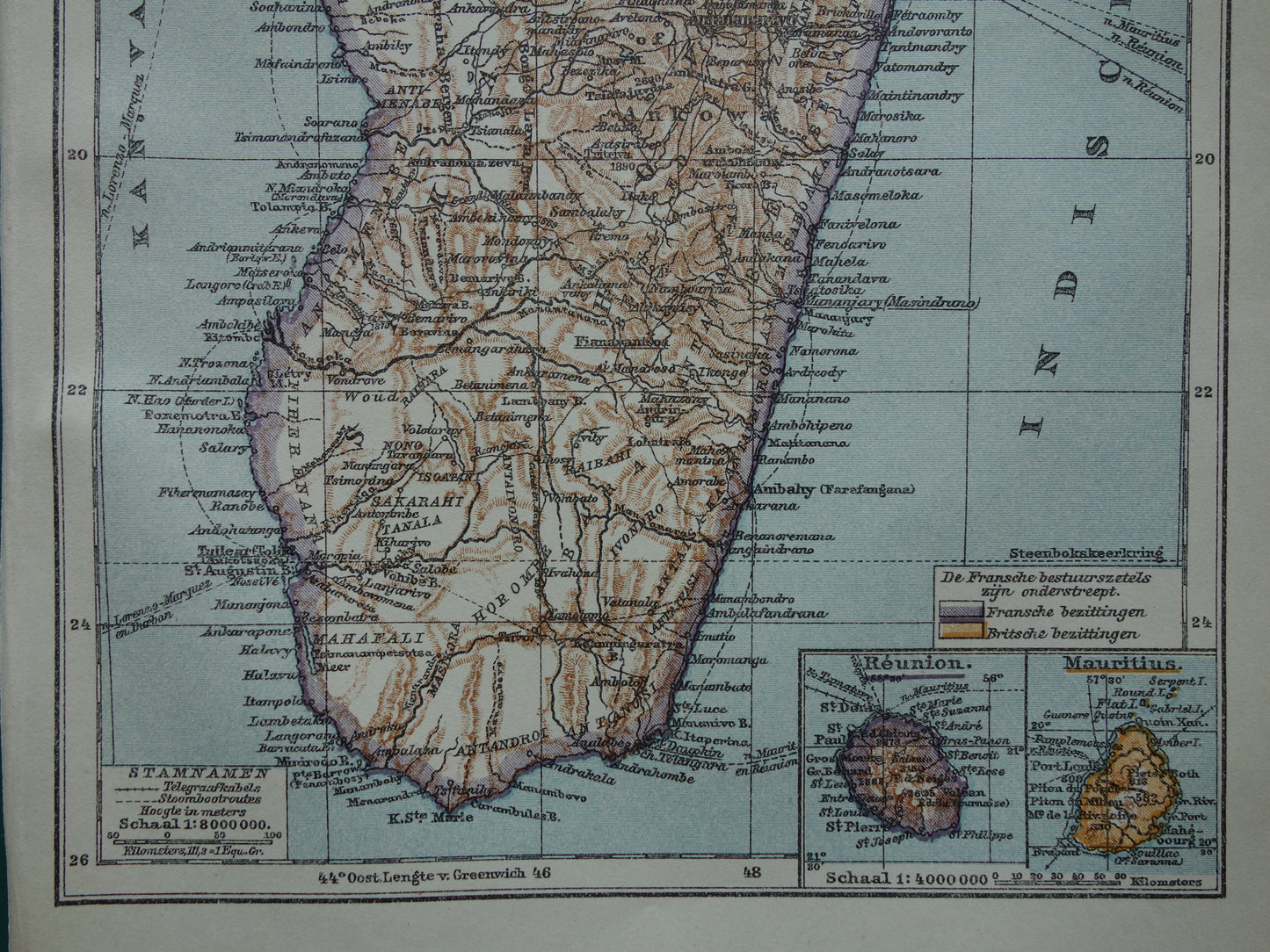 Oude kaart van Madagaskar uit 1919 originele antieke Nederlandse landkaart - kleine vintage kaarten