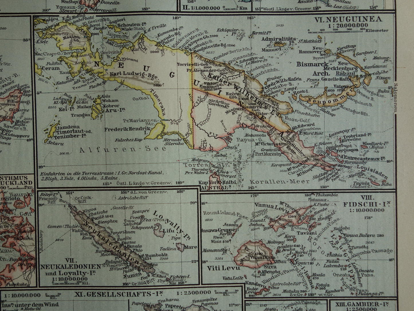 Oceania old map from 1921 original antique German map continent