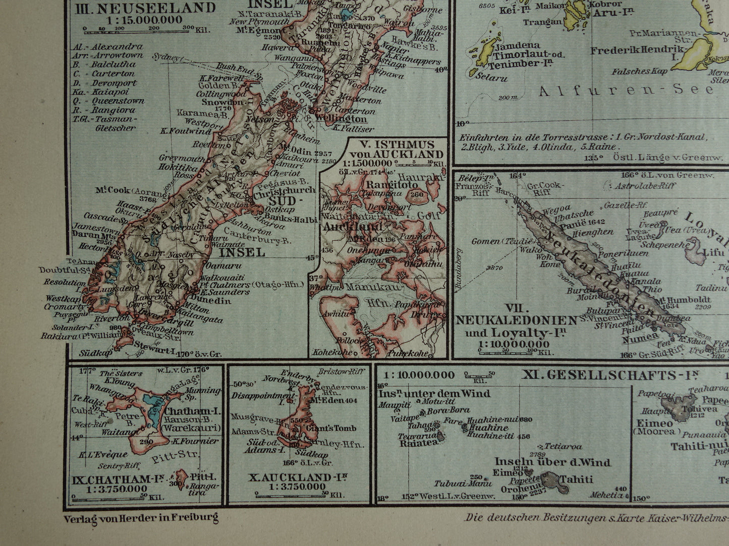 Oceania old map from 1921 original antique German map continent