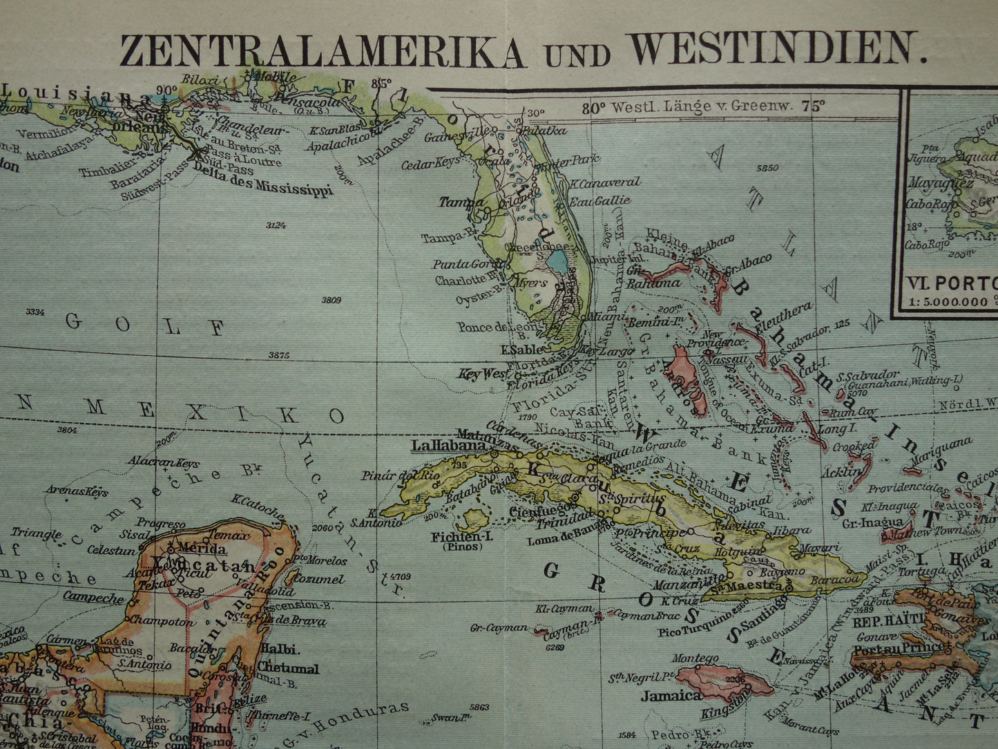 Caribbean Old map of Central America from 1921 original vintage map Panama Antilles Caribbean / Caribbean area