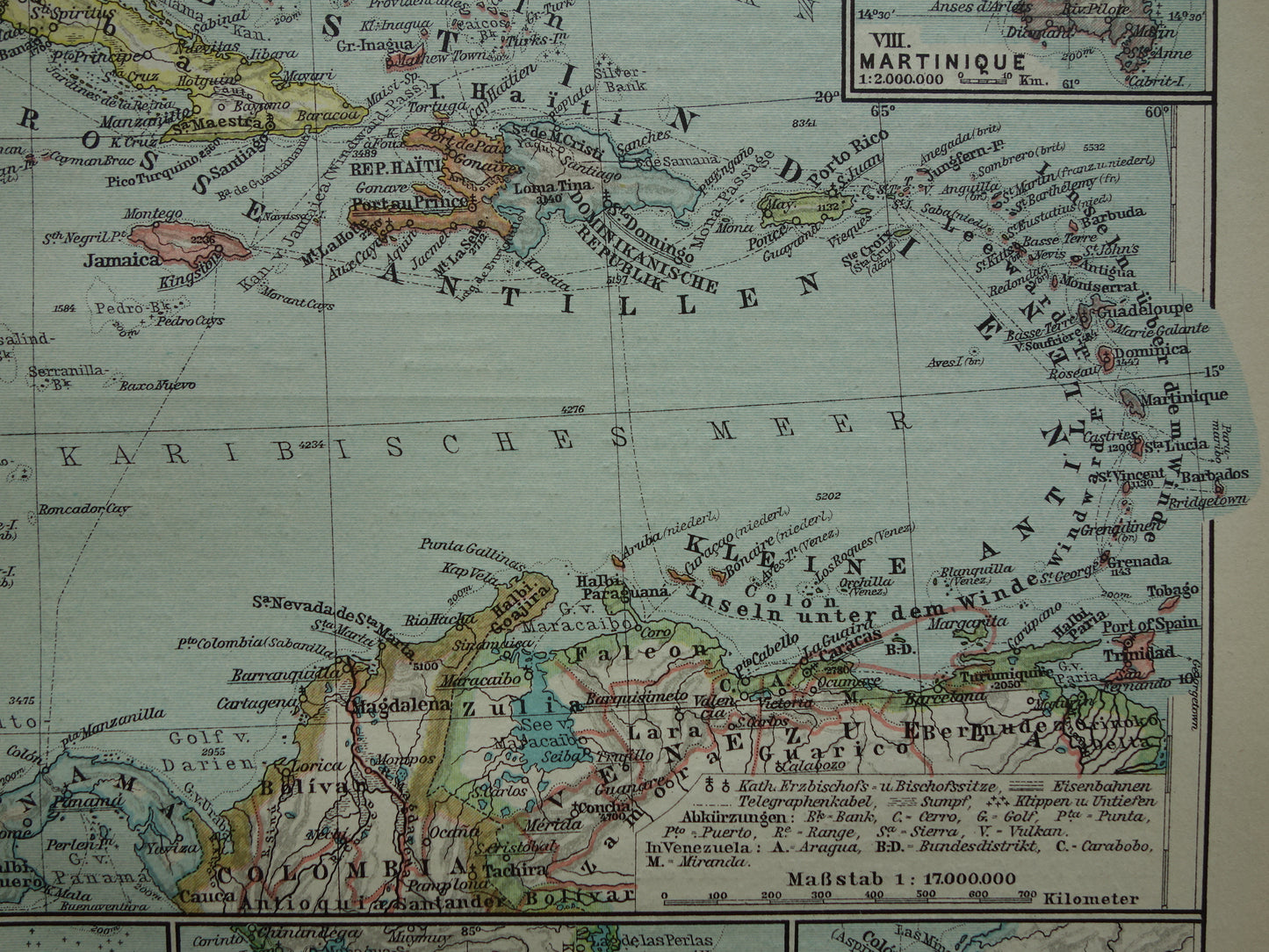 Caribbean Old map of Central America from 1921 original vintage map Panama Antilles Caribbean / Caribbean area