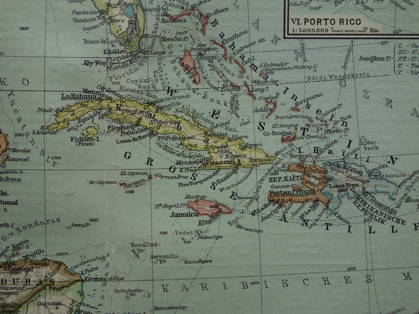 Caribbean Old map of Central America from 1921 original vintage map Panama Antilles Caribbean / Caribbean area