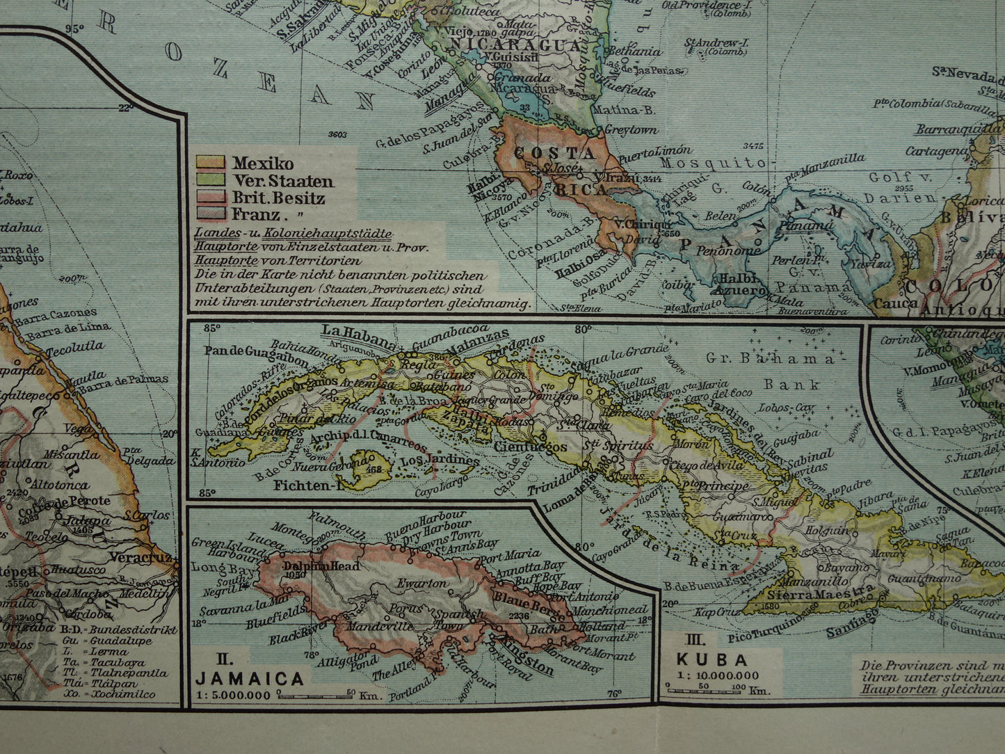 Caribbean Old map of Central America from 1921 original vintage map Panama Antilles Caribbean / Caribbean area