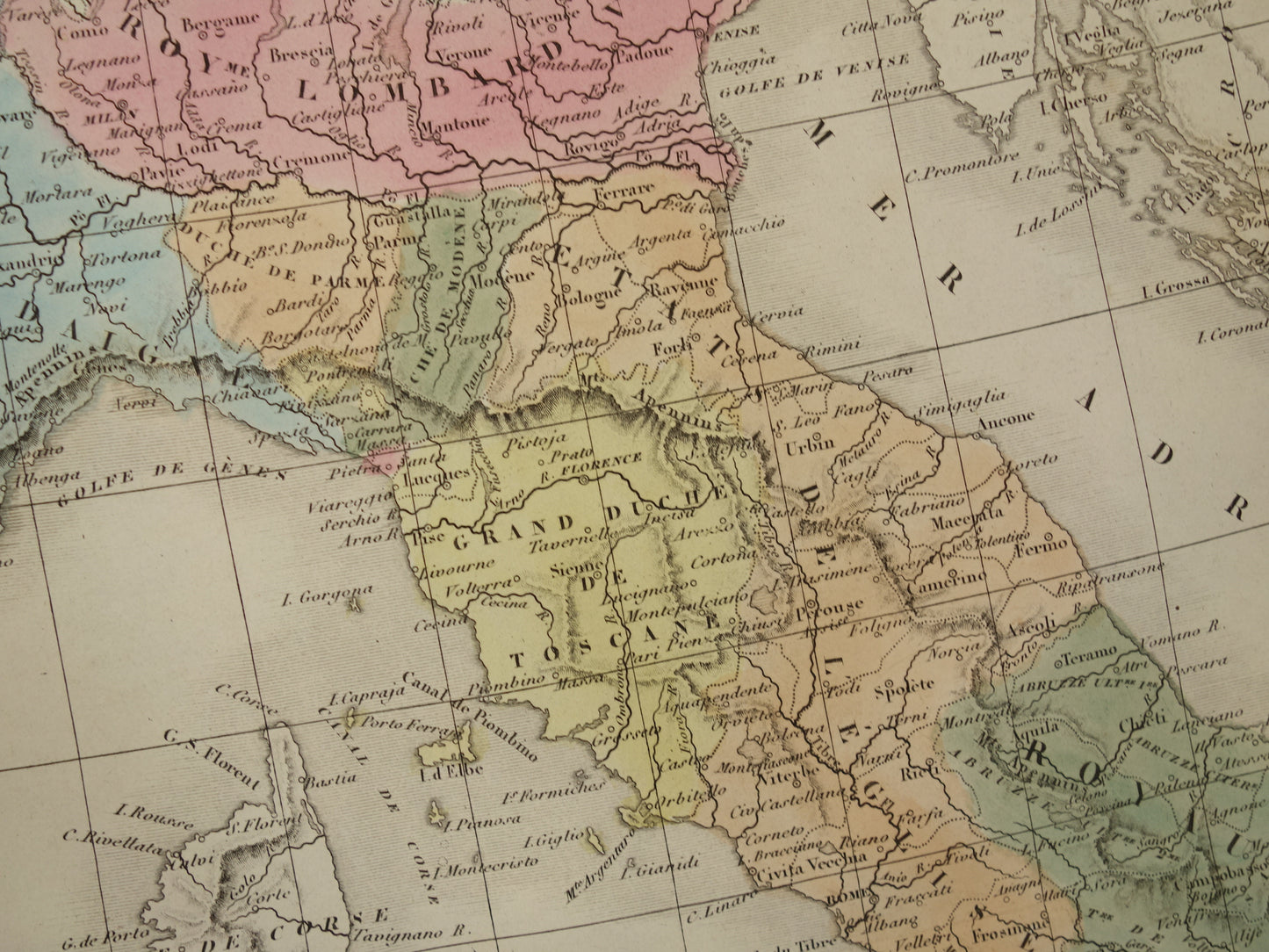 Oude kaart van Italië uit 1859 Originele antieke Franse landkaart van Italië