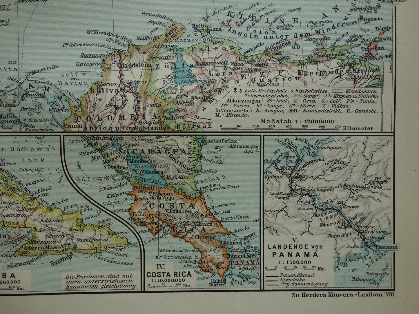 Caribbean Old map of Central America from 1921 original vintage map Panama Antilles Caribbean / Caribbean area